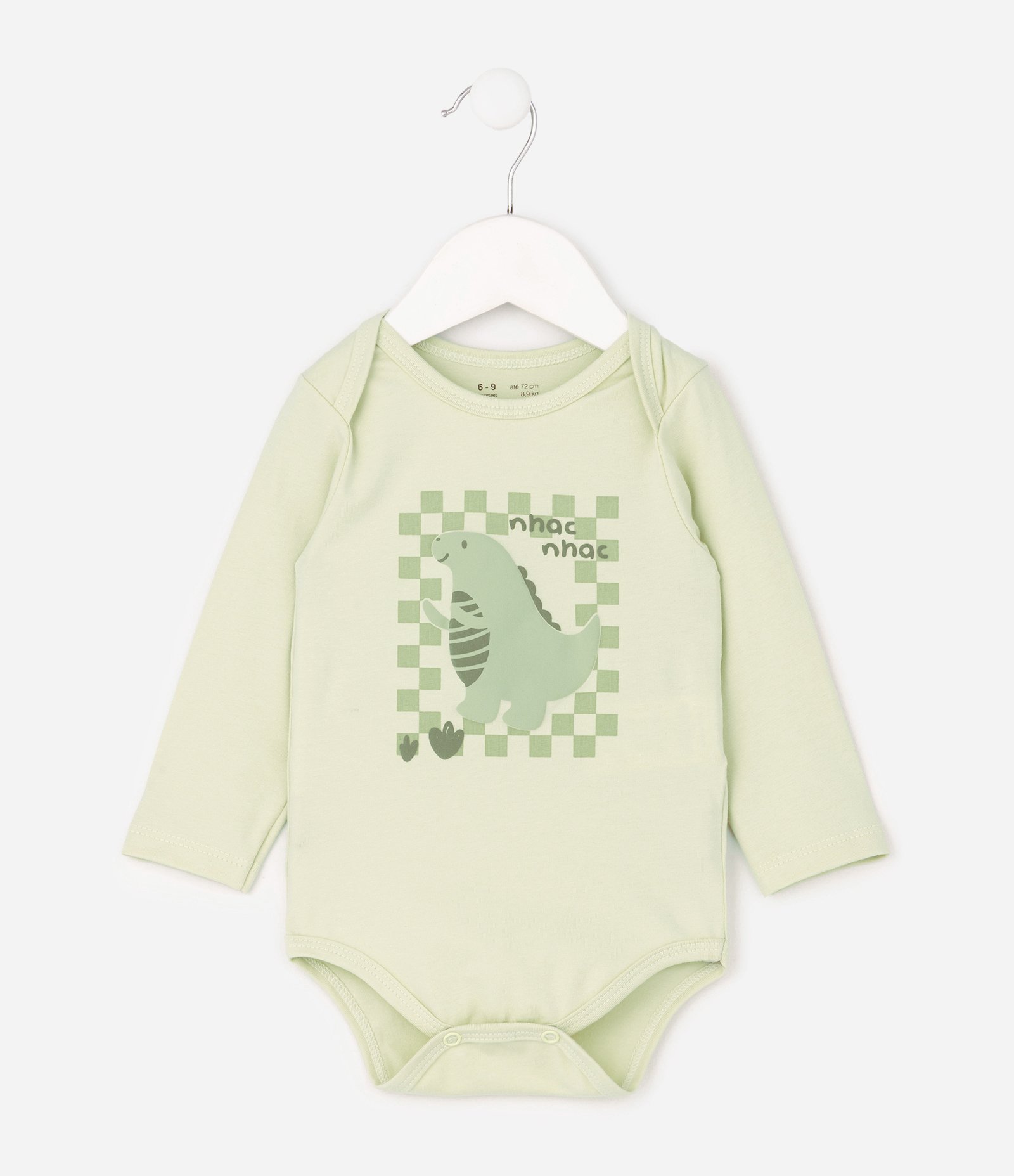 Body Bebê com Estampa Dinossauro e Lettering – Tam 0 a 18 Meses Amarelo Claro 2