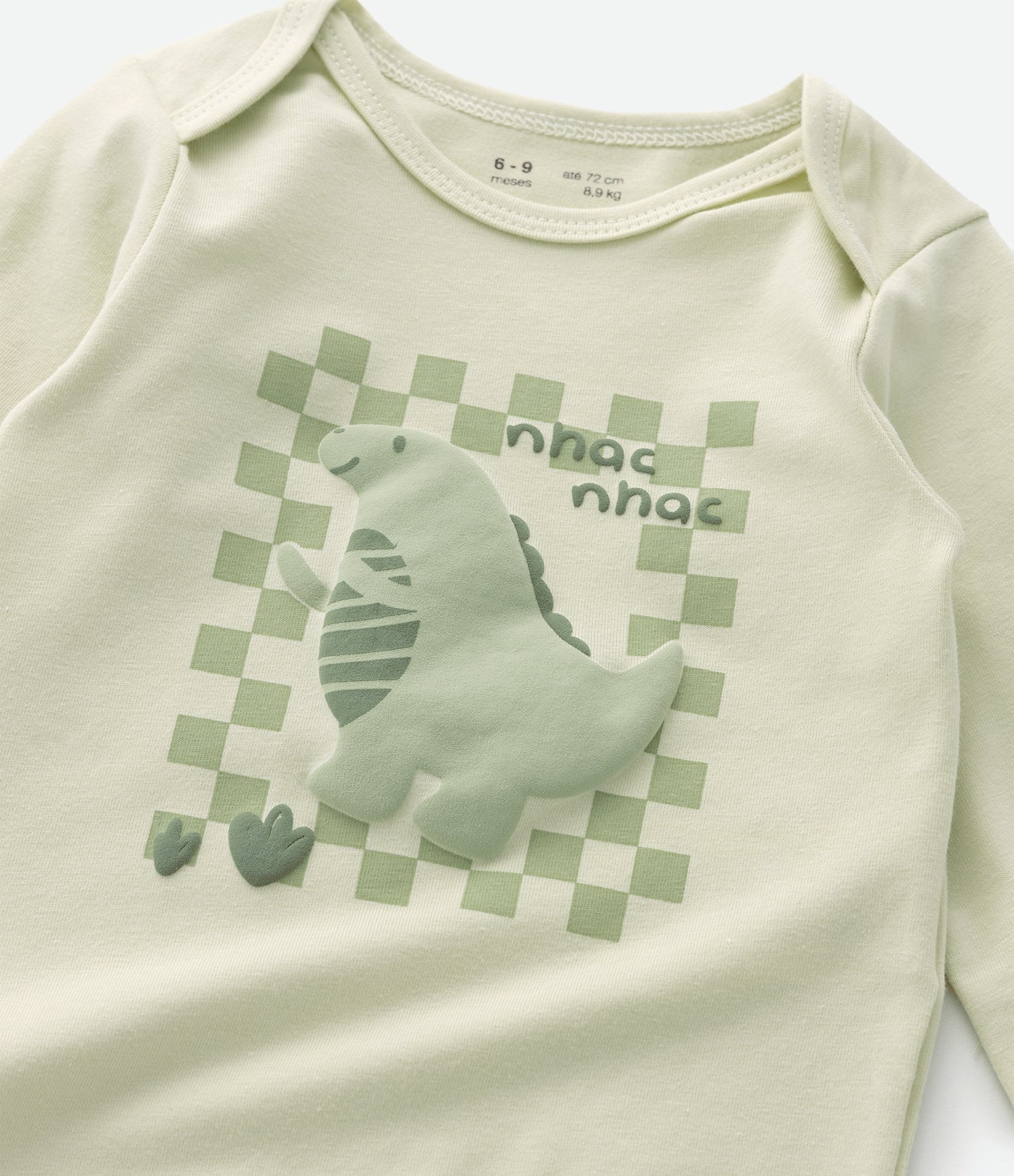 Body Bebê com Estampa Dinossauro e Lettering – Tam 0 a 18 Meses Amarelo Claro 5
