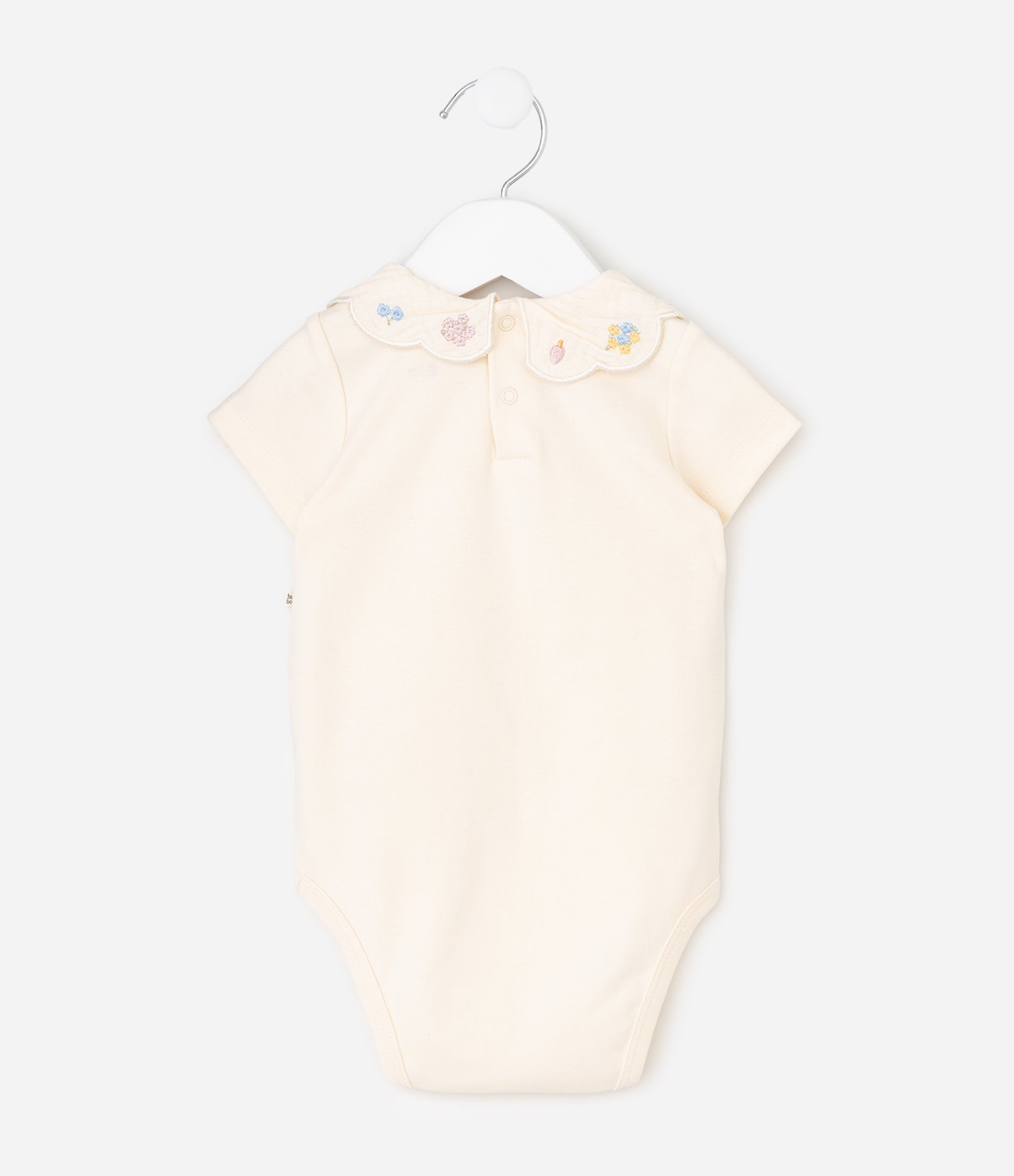 Body Bebê em Suedine com Gola Boneca Bordada Floral – Tam RN a 18 Meses Off White 3