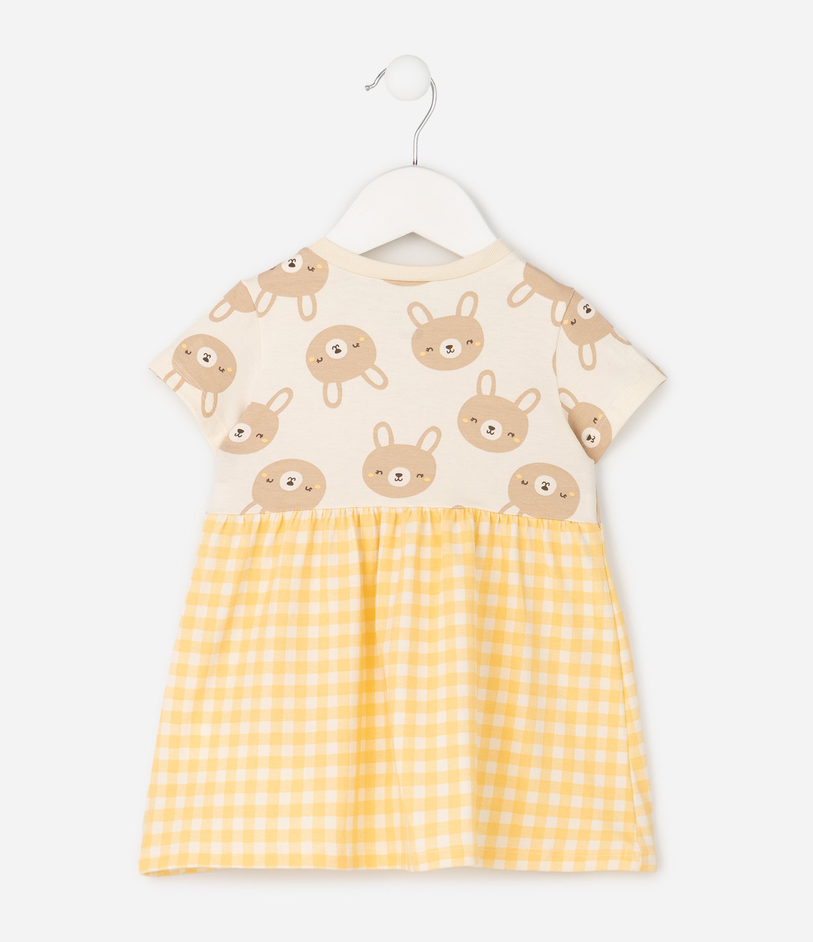 Vestido Infantil em Algodão e Estampa de Bichos com Bolsos - Tam 0 a 18 Meses Amarelo 1