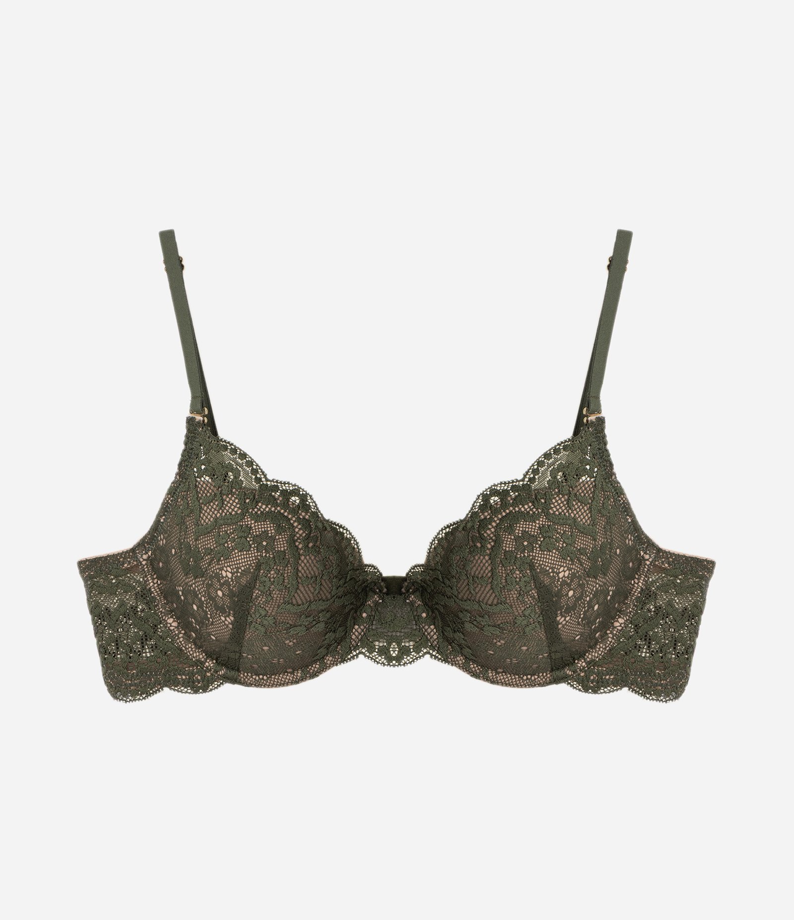 Sutiã Meia Taça com Bojo Oco em Renda Floral Verde 5