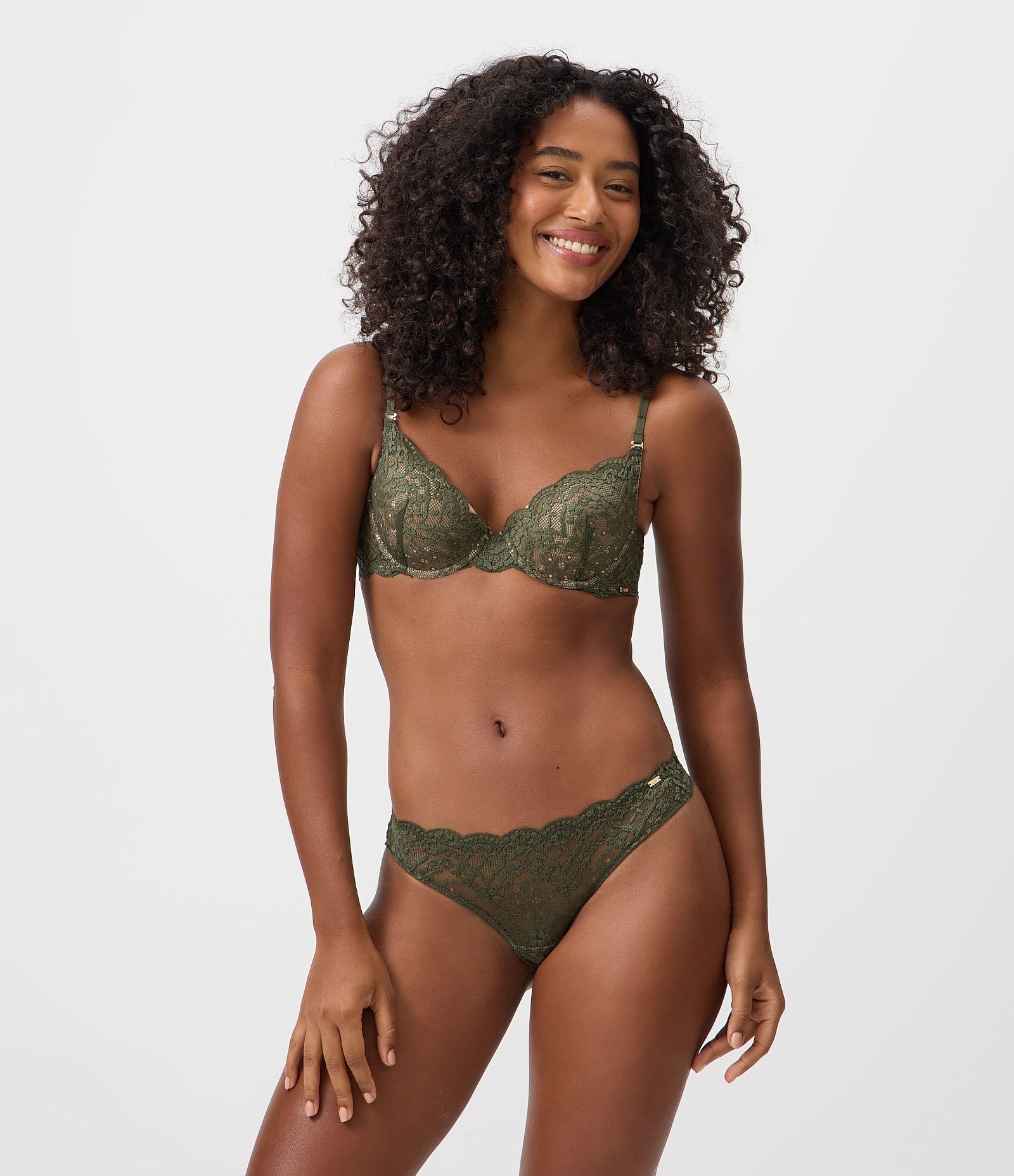 Sutiã Meia Taça com Bojo Oco em Renda Floral Verde 2
