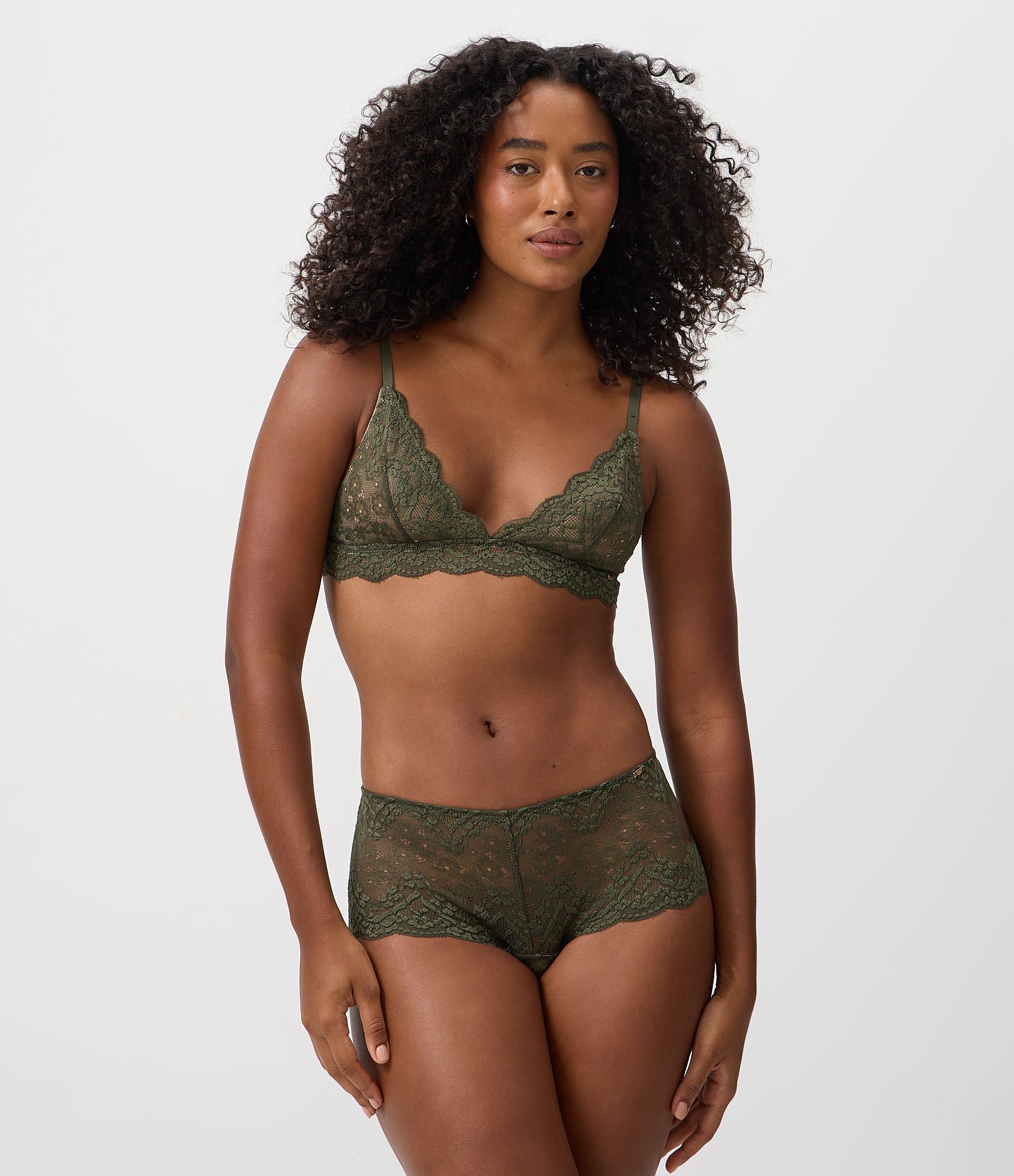 Calcinha Caleçon em Renda Floral com Transparência Verde 1