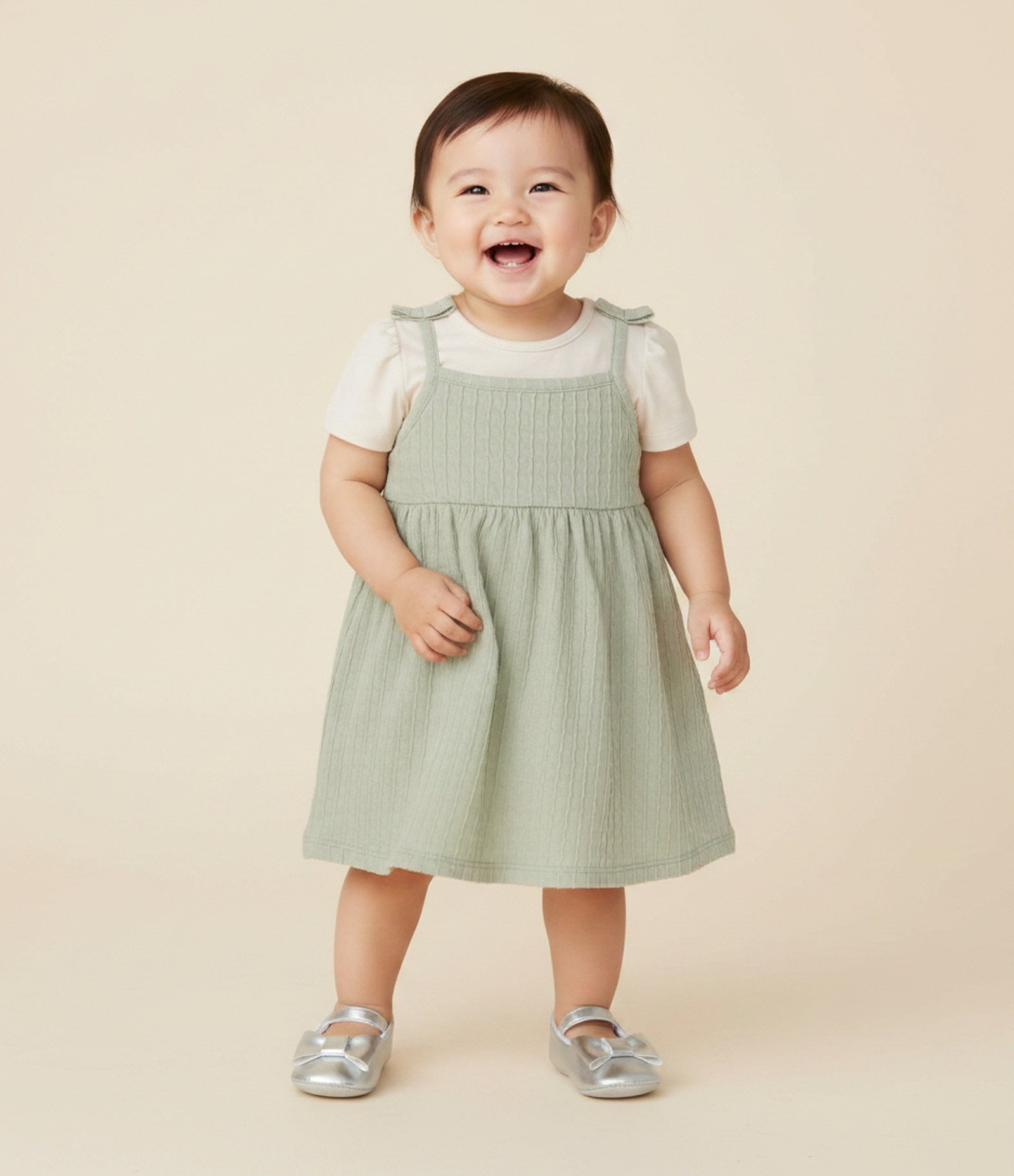 Conjunto Bebê Vestido com Body com Alças de Laço – Tam 0 a 18 Meses Verde 1