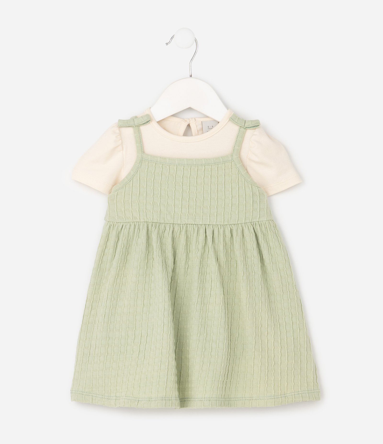 Conjunto Bebê Vestido com Body com Alças de Laço – Tam 0 a 18 Meses Verde 2