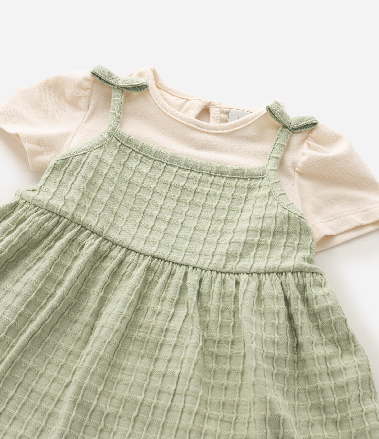 Conjunto Bebê Vestido com Body com Alças de Laço – Tam 0 a 18 Meses Verde 5