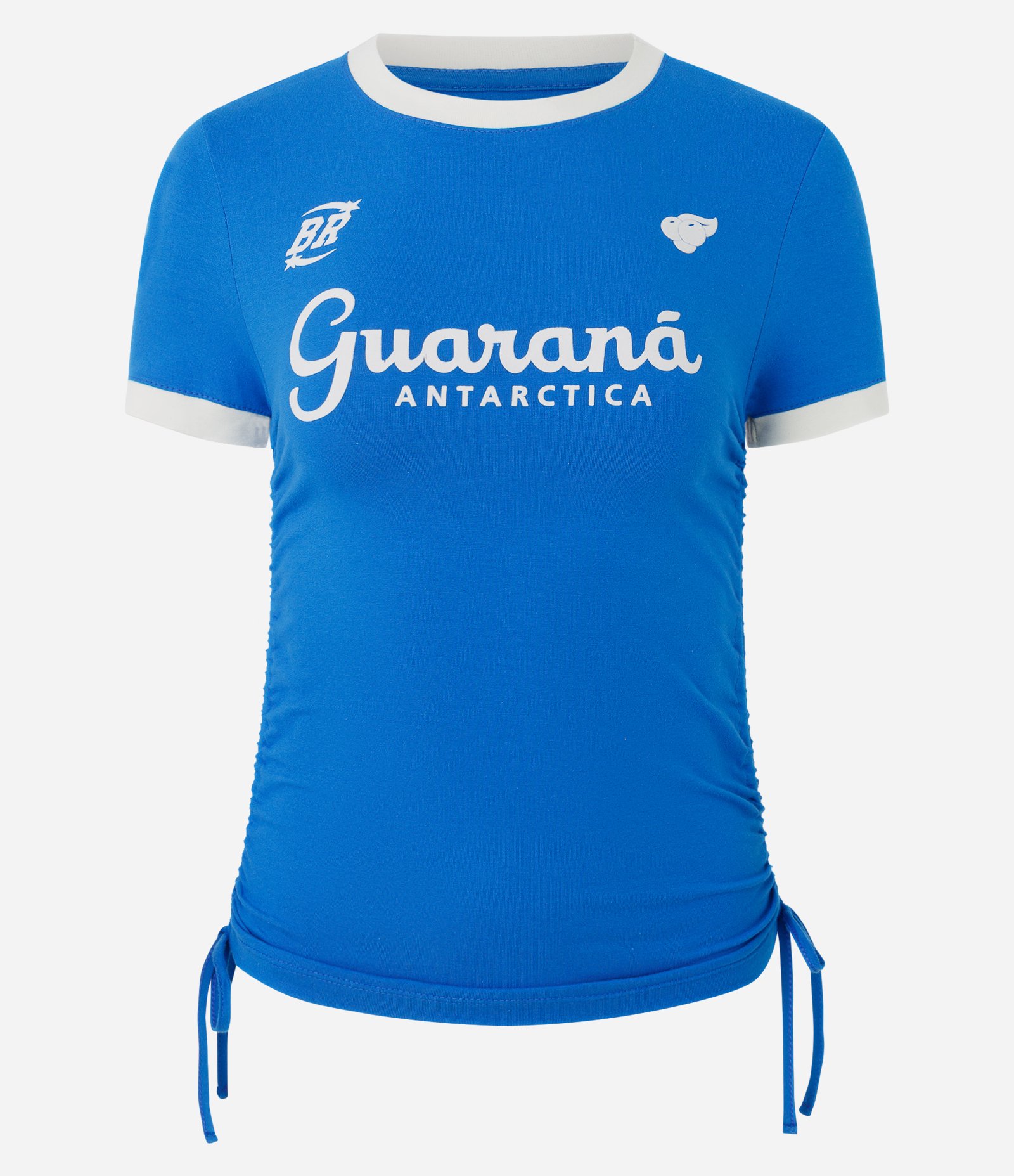 Camiseta em Algodão com Estampa Guaraná e Amarração Lateral Azul 5