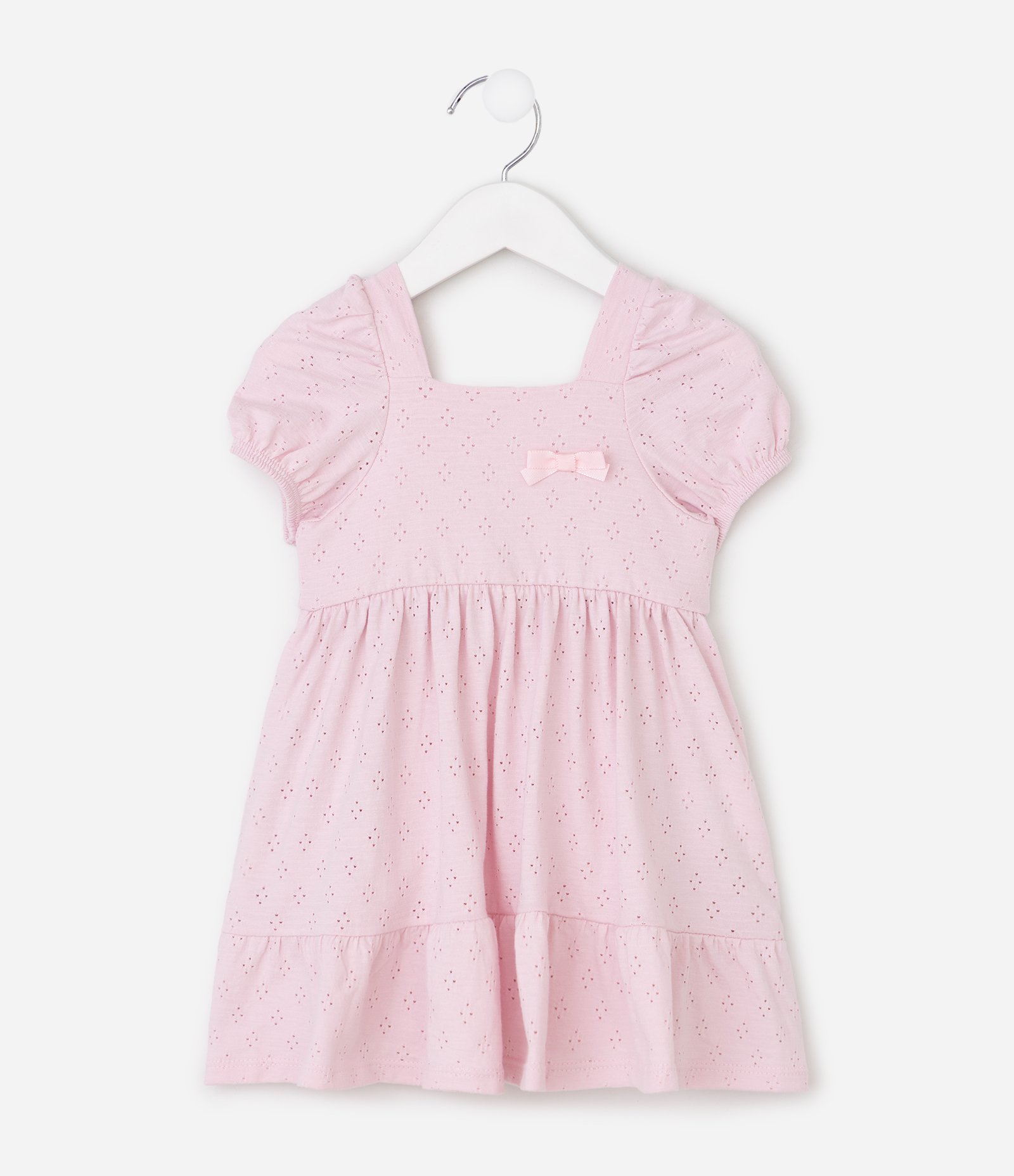 Vestido em Algodão com Laço e Saia em Camadas Bebê - Tam 0 a 18 Meses Rosa 2
