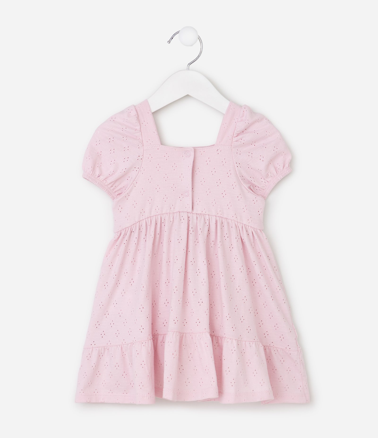 Vestido em Algodão com Laço e Saia em Camadas Bebê - Tam 0 a 18 Meses Rosa 3