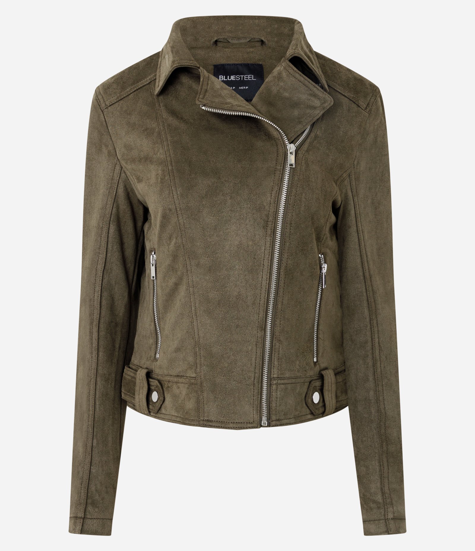Jaqueta Biker em Suede com Bolsos e Zíper Verde 6