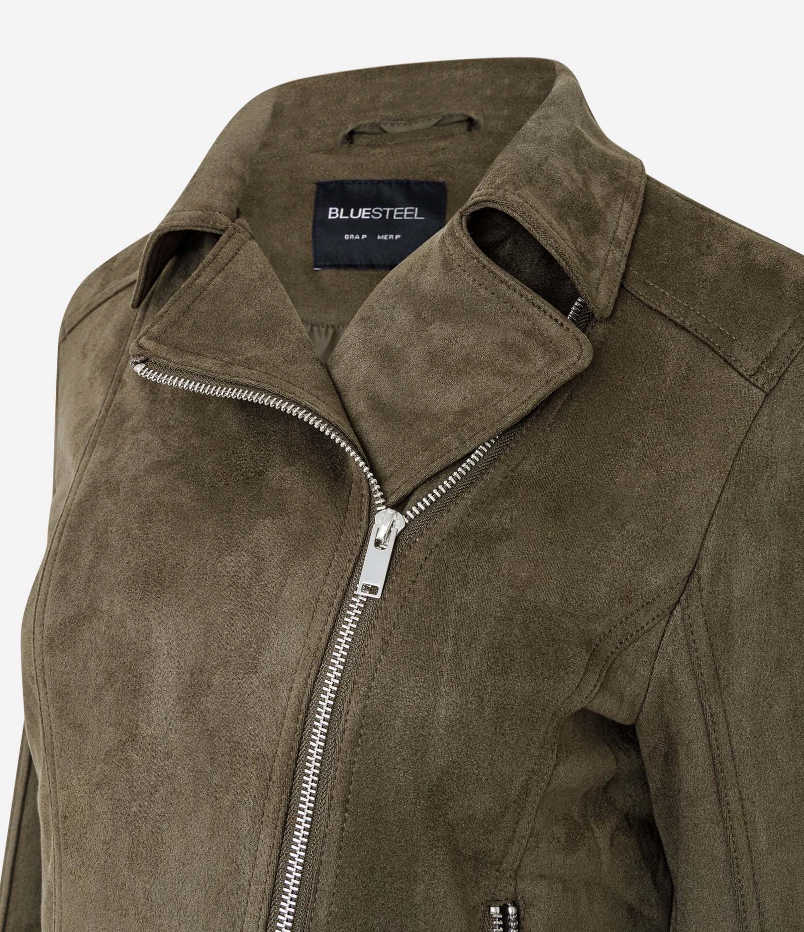 Jaqueta Biker em Suede com Bolsos e Zíper Verde 7