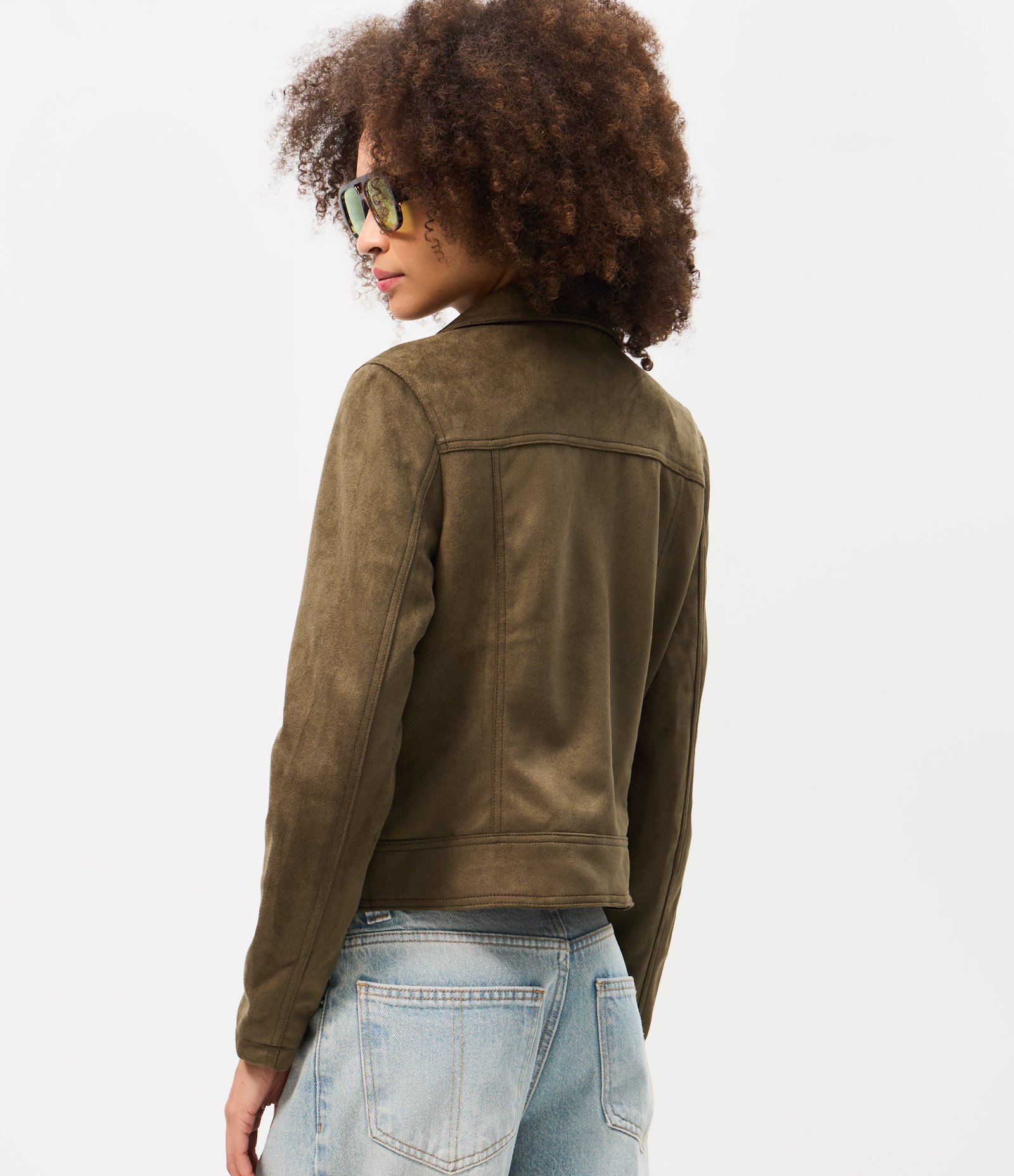 Jaqueta Biker em Suede com Bolsos e Zíper Verde 5