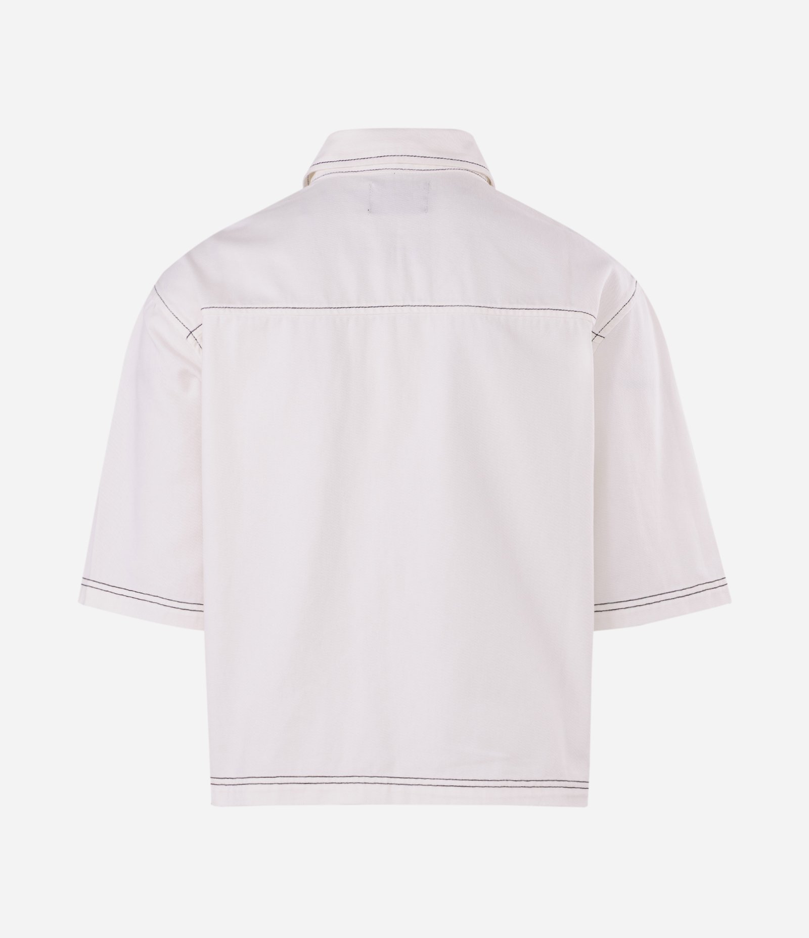 Camisa Boxy em Sarja com Bolsos Grandes e Costura Contrastante Branco 2
