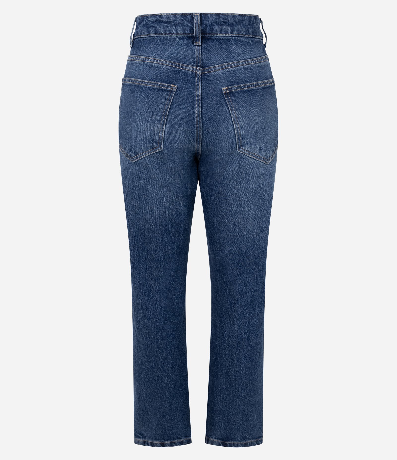 Calça Reta Cropped Jeans com Cintura Alta e Botões na Barra Azul 6