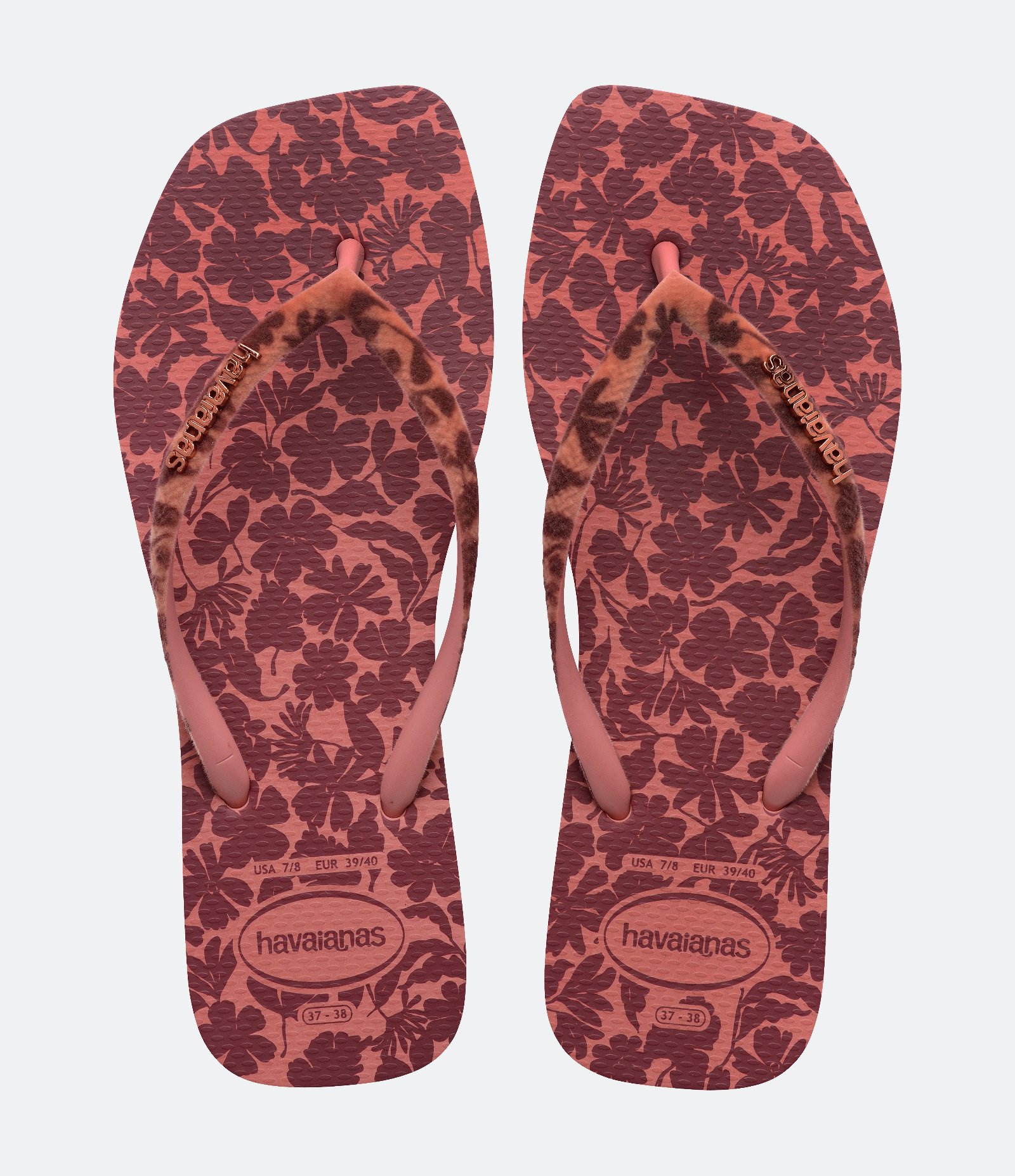 Chinelo Havaianas com Bico Quadrado e Estampa Floral Vinho-AC 1