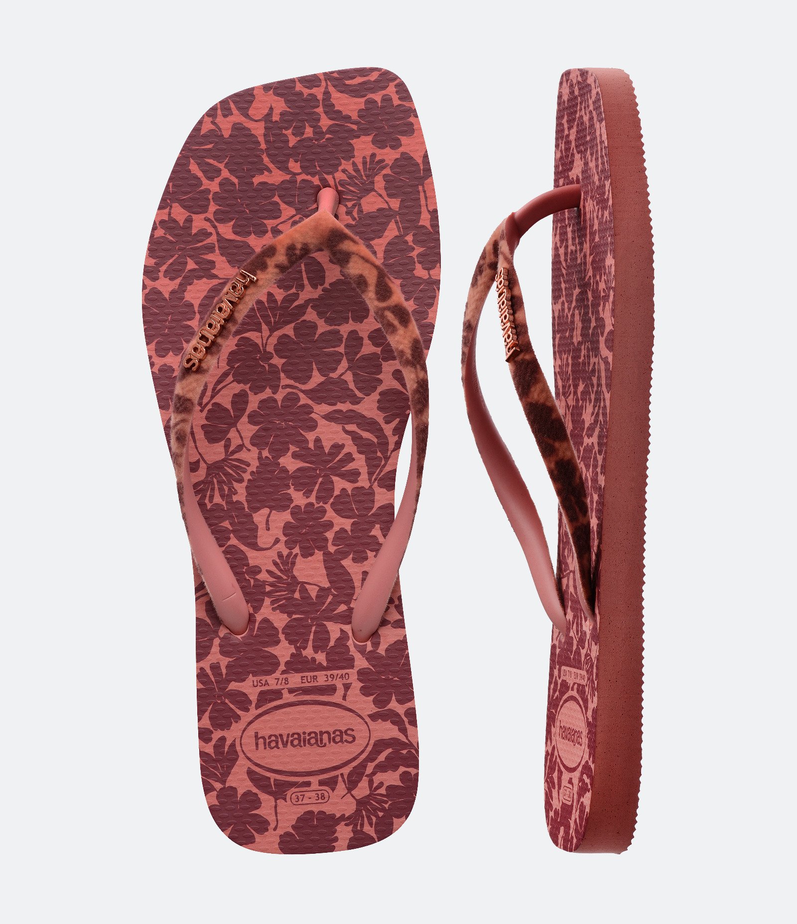 Chinelo Havaianas com Bico Quadrado e Estampa Floral Vinho-AC 2