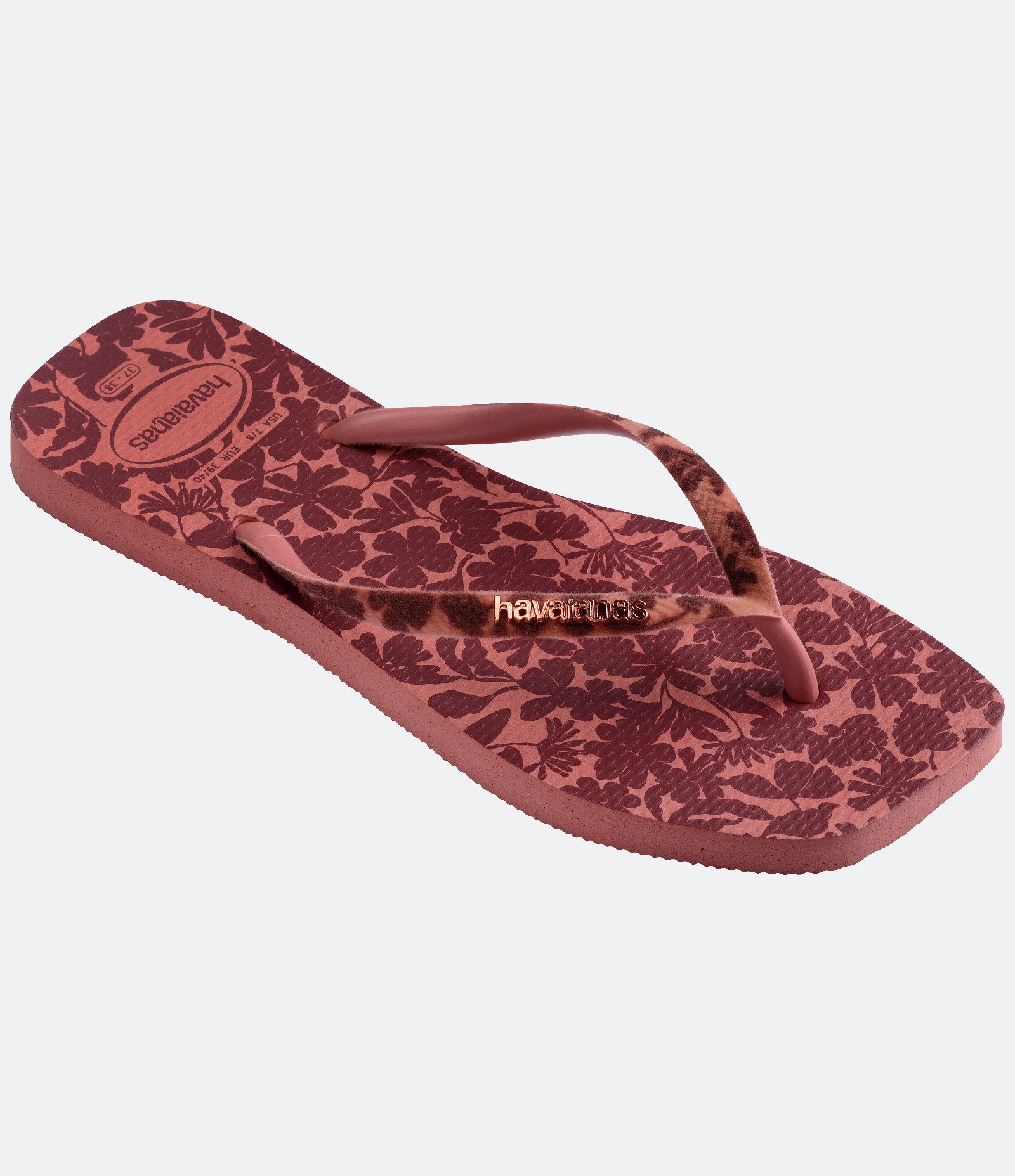 Chinelo Havaianas com Bico Quadrado e Estampa Floral Vinho-AC 6
