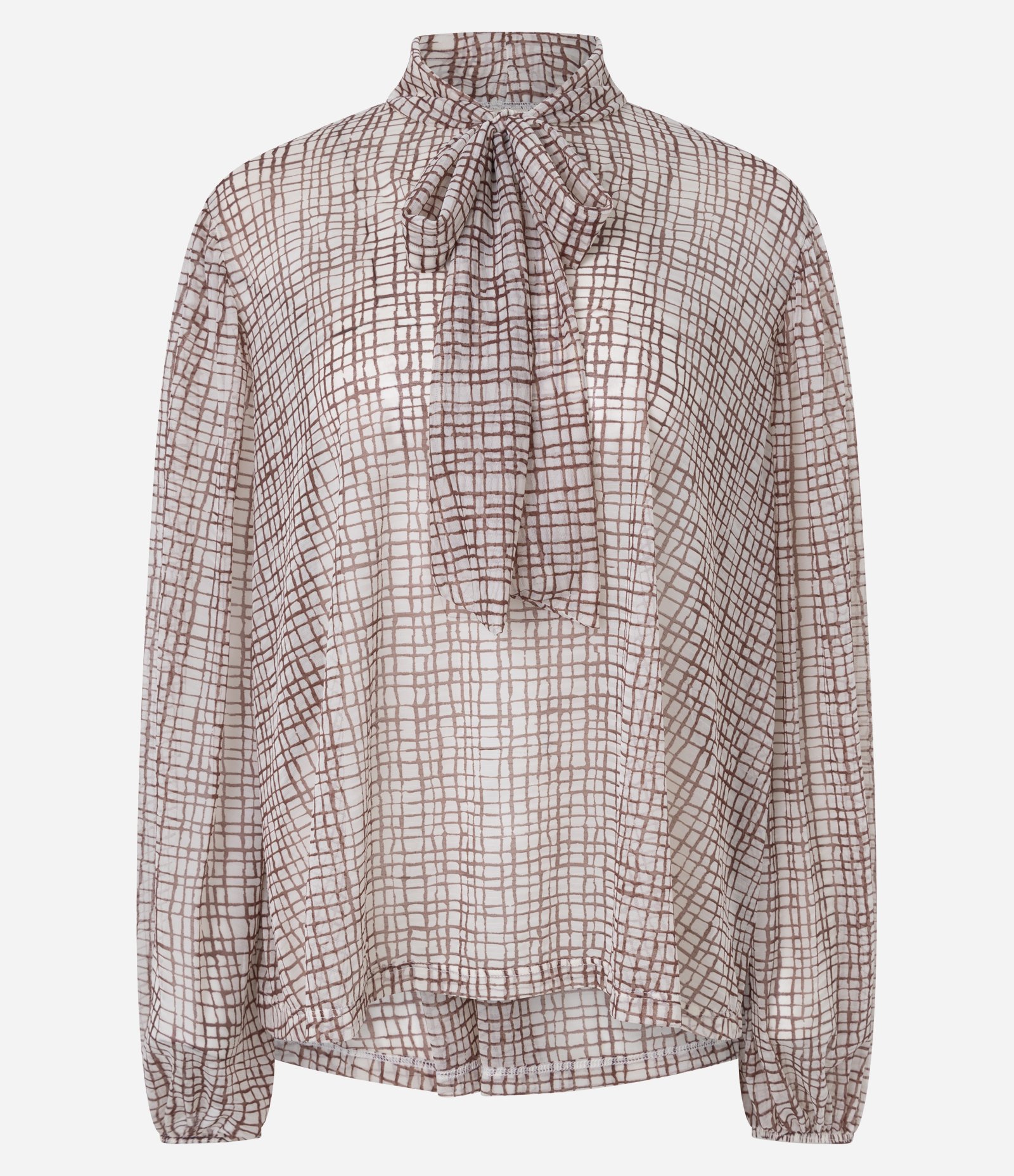 Blusa Ampla com Gola Laço e Estampa Abstrata Bege 5