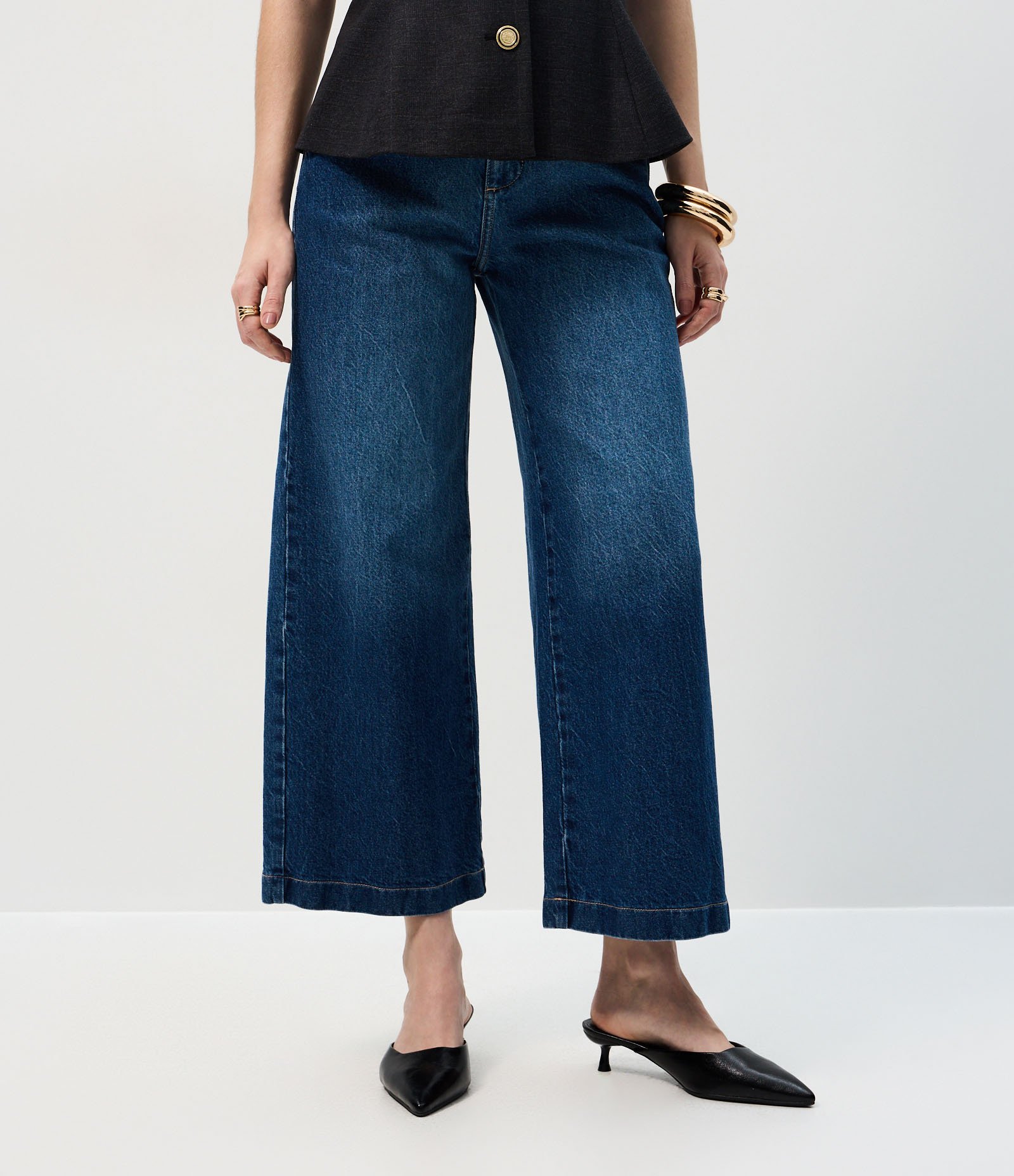 Calça Jeans Wide Cropped com Cintura Alta Azul 3