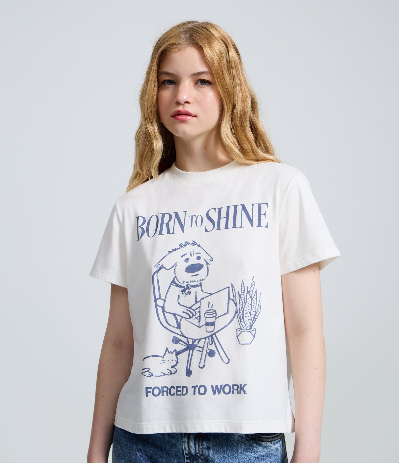 Camiseta em Algodão com Estampa Cachorro Born to Shine Branco 1