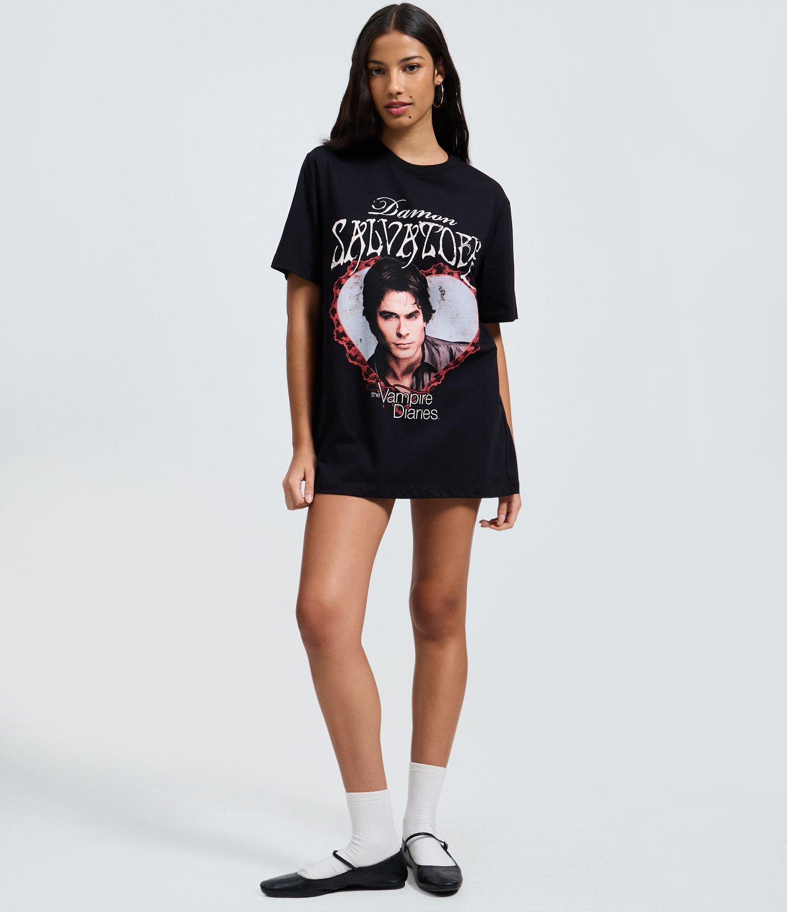 Camiseta em Algodão com Estampa Damon Salvatore Preto 2