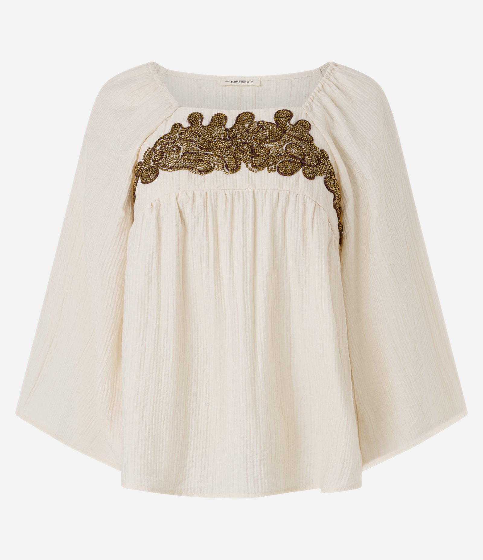 Blusa Bata em Viscose com Bordado Contrastante Bege 5