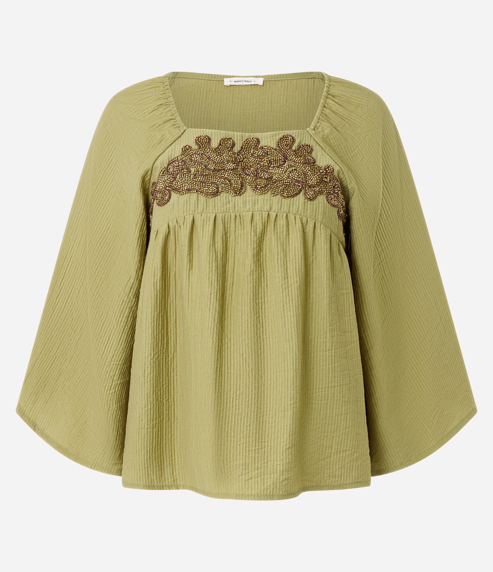 Blusa Bata em Viscose com Bordado Contrastante Verde 5