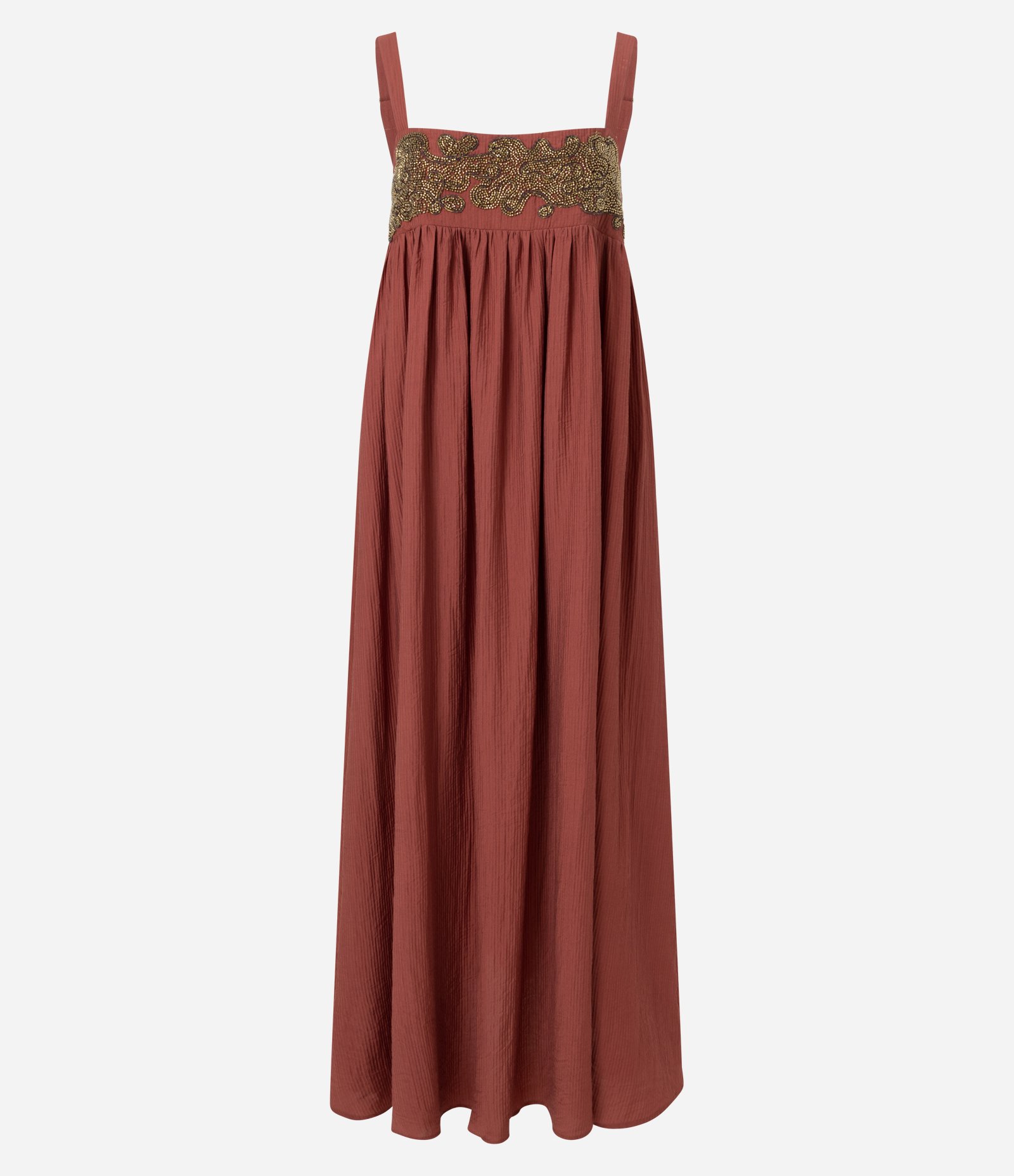 Vestido Longo em Viscose com Busto Bordado Vermelho 5