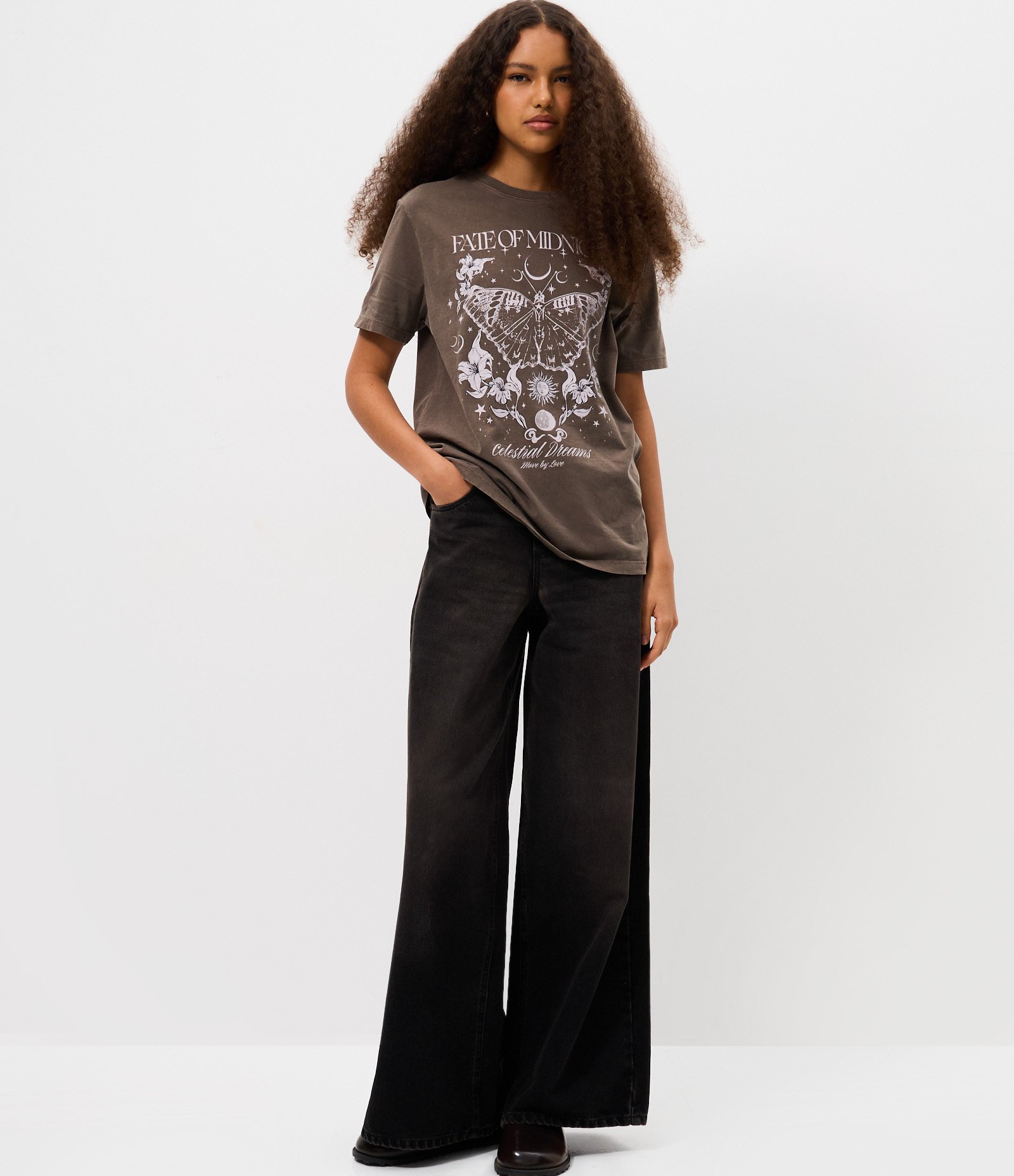 Camiseta Estampada com Lettering Fate of Midnight e Estonada Marrom 2