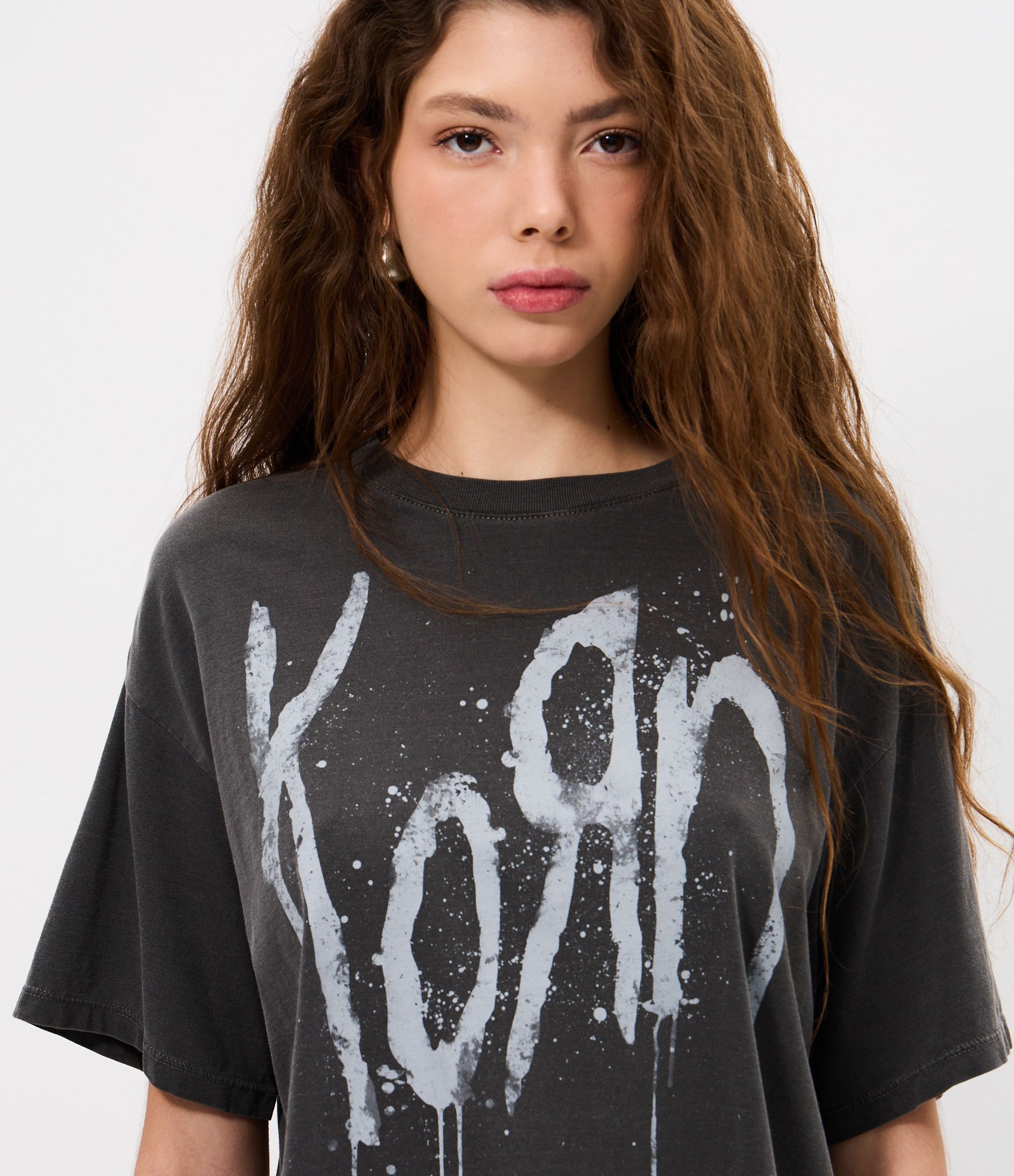 Camiseta com Efeito Desgastado e Estampa da Banda Korn Preto 3