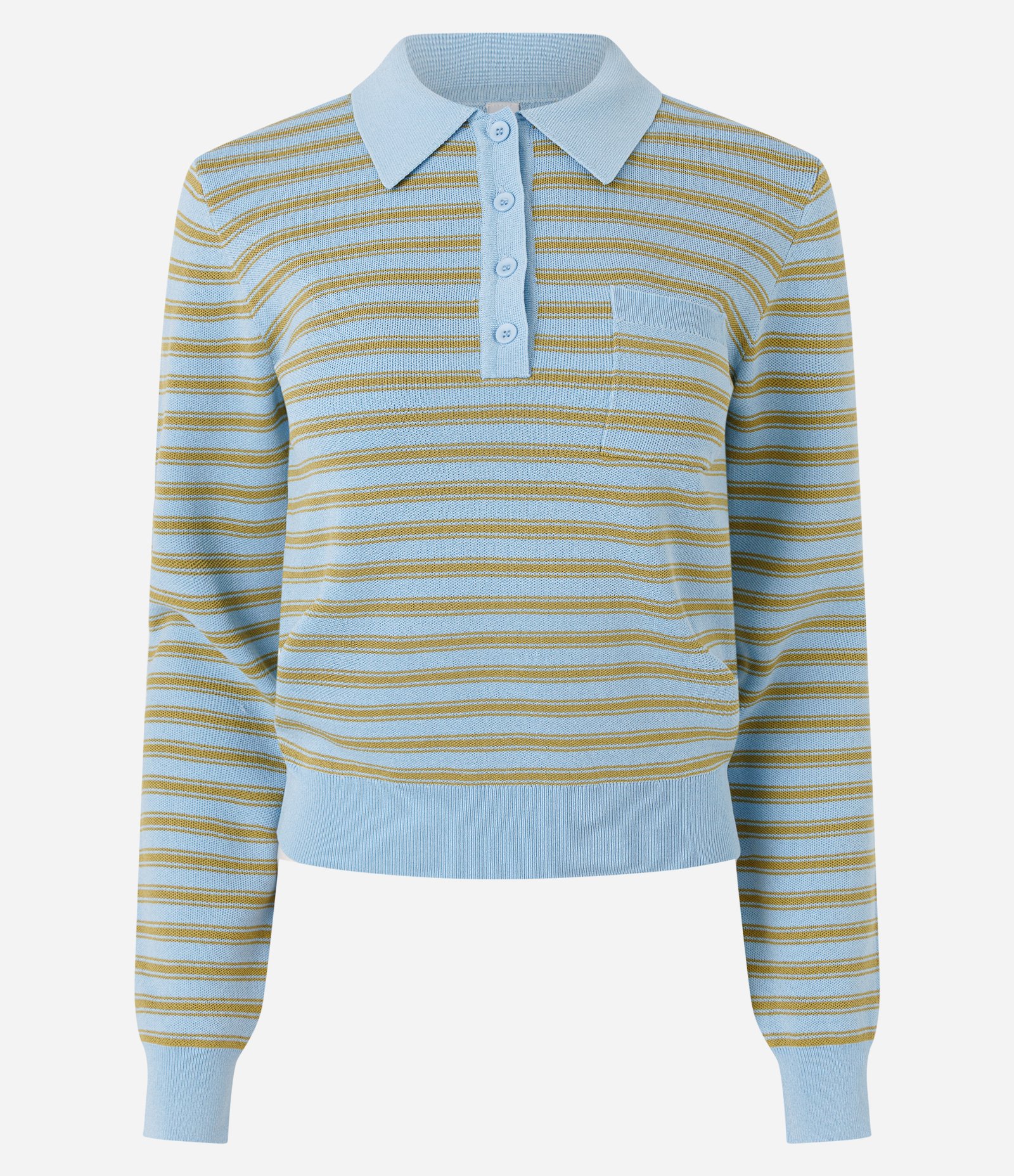 Blusa em Tricô Listrada com Gola Polo e Botões Azul 5