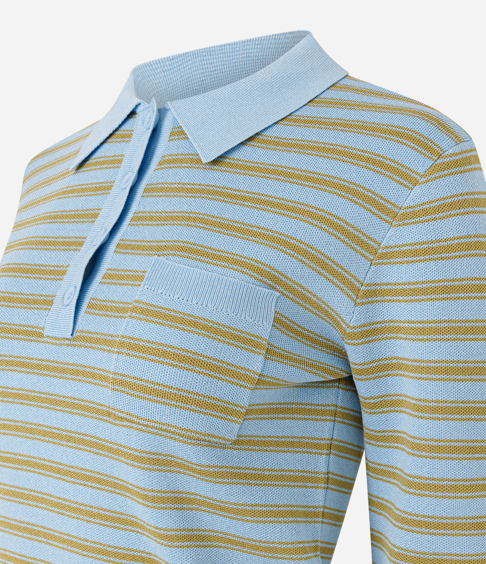 Blusa em Tricô Listrada com Gola Polo e Botões Azul 6