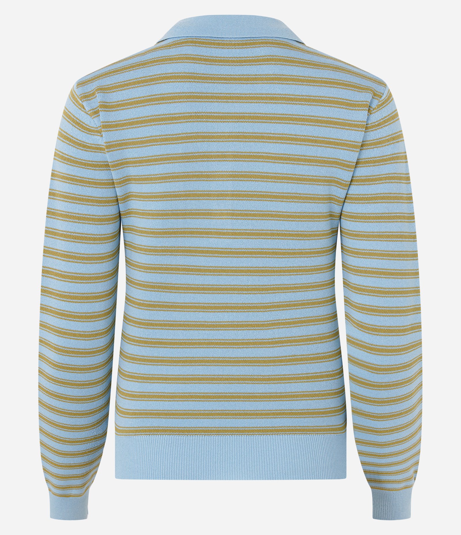 Blusa em Tricô Listrada com Gola Polo e Botões Azul 7
