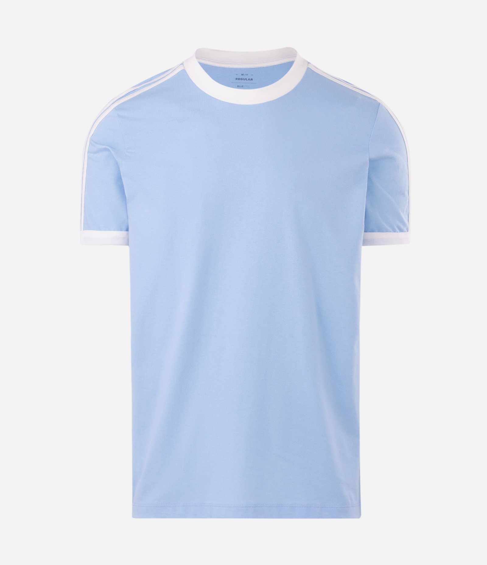 Camiseta Regular em Algodão com Listras Contrastantes Azul 4
