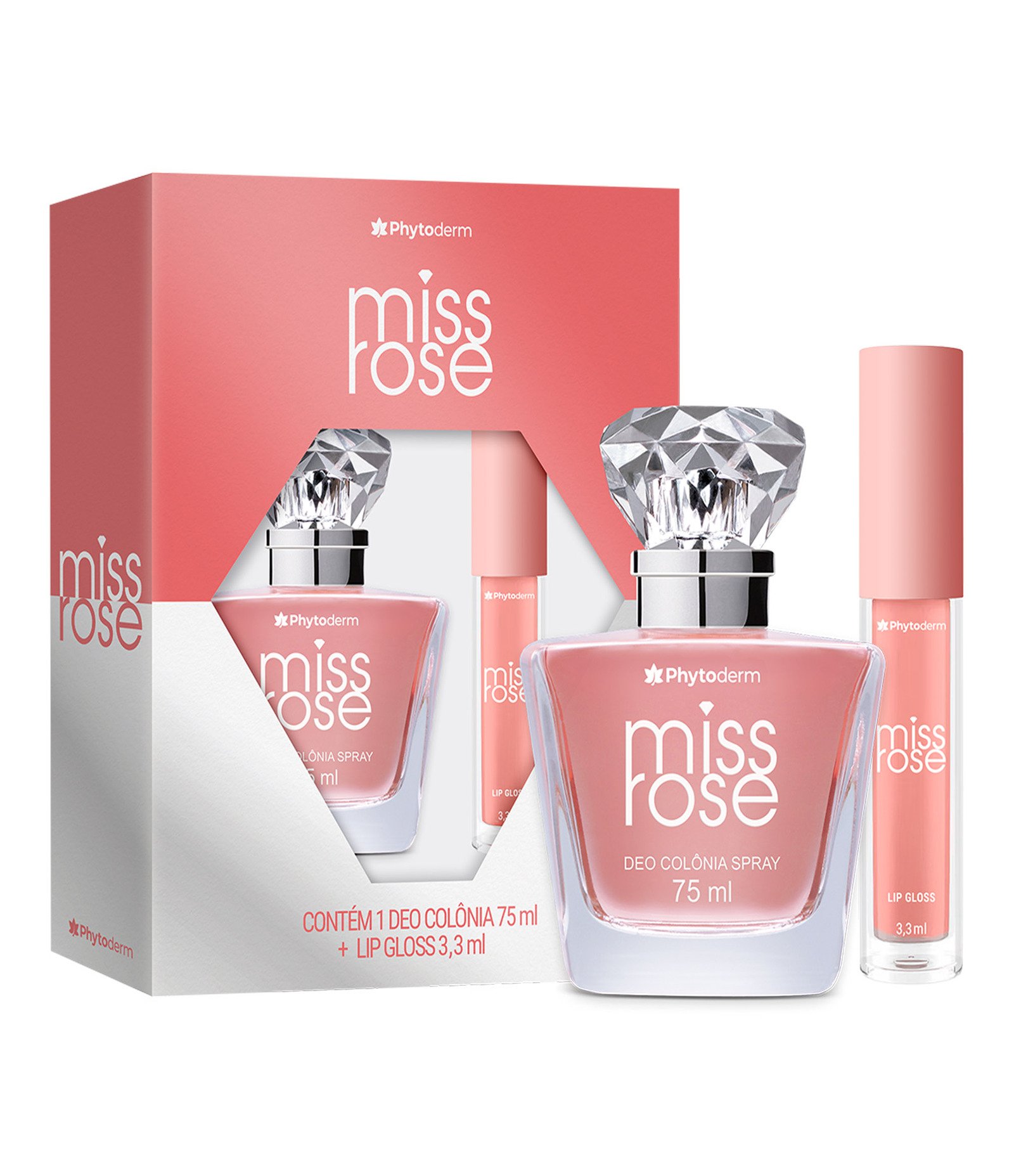 Kit Phytoderm Miss Rose Deo Colonia 75ml + Lip Gloss 3,3ml KIT 1