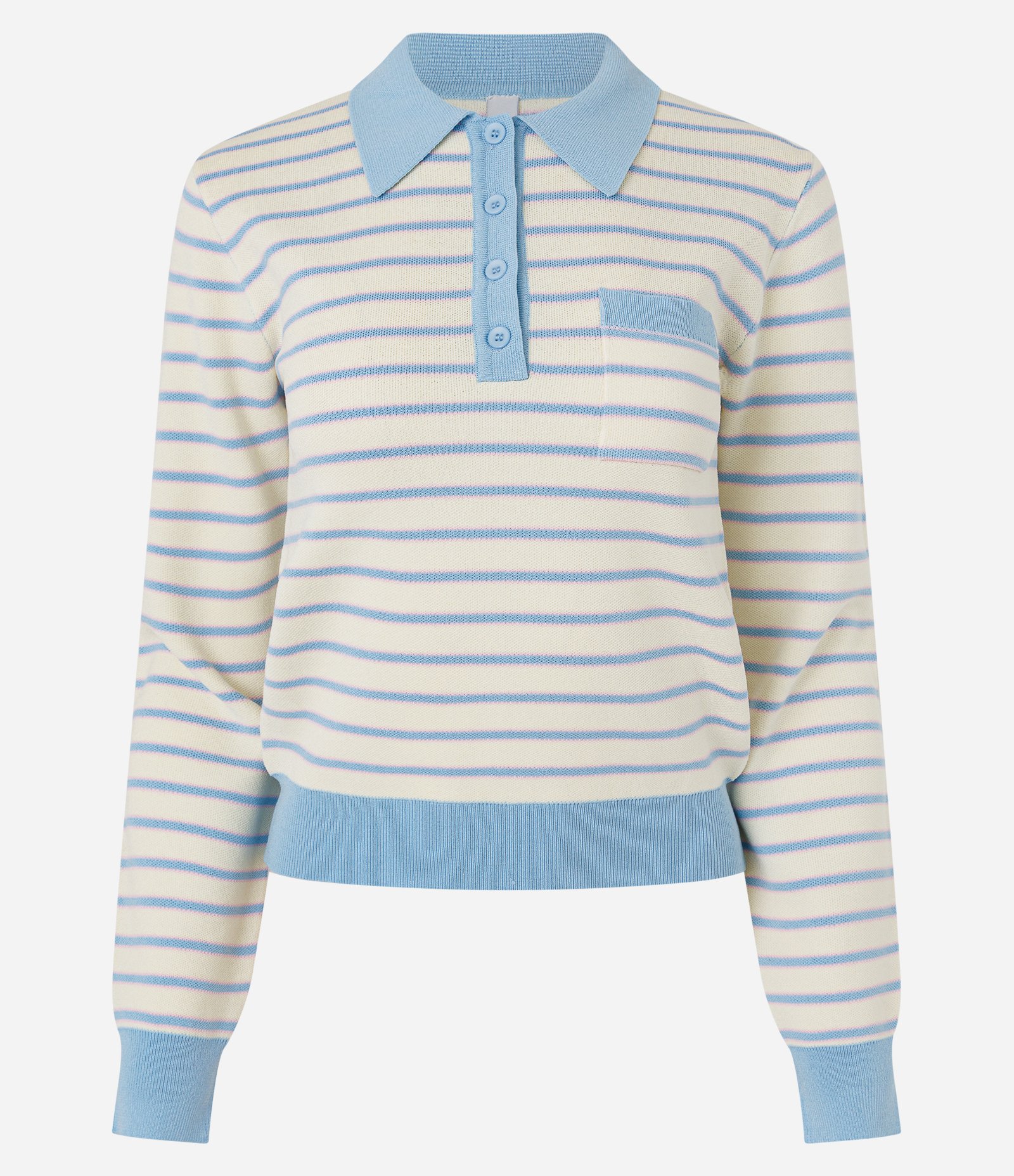 Blusa em Tricô Listrada com Gola Polo e Botões Bege 7
