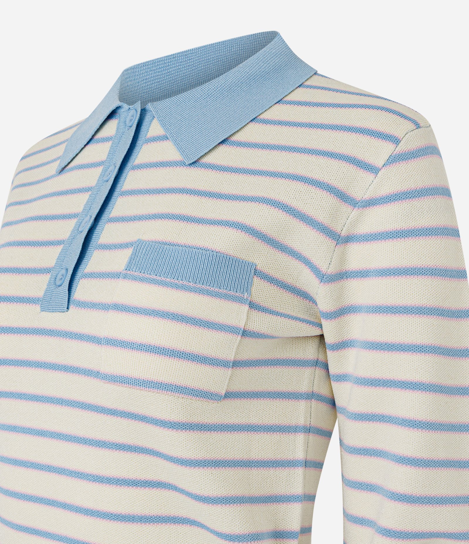 Blusa em Tricô Listrada com Gola Polo e Botões Bege 8