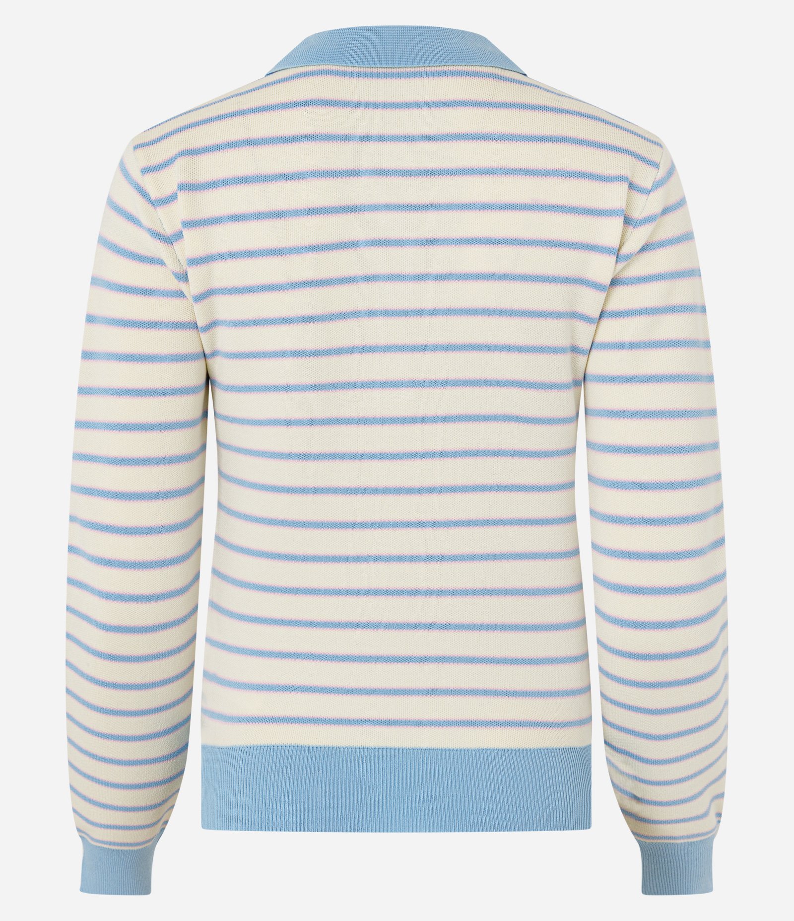 Blusa em Tricô Listrada com Gola Polo e Botões Bege 9