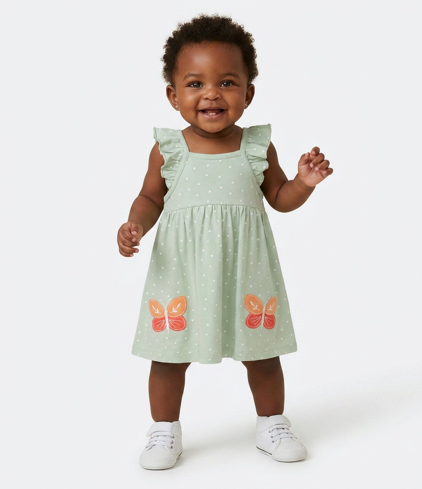 Vestido Bebê em Algodão com Estampa de Borboletas e Calcinha - Tam 0 a 18 Meses Verde 1