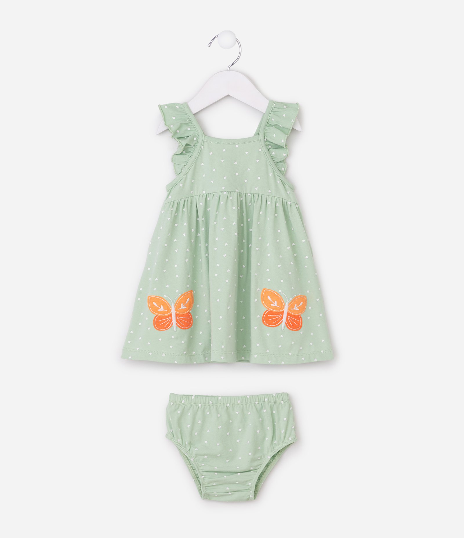 Vestido Bebê em Algodão com Estampa de Borboletas e Calcinha - Tam 0 a 18 Meses Verde 2
