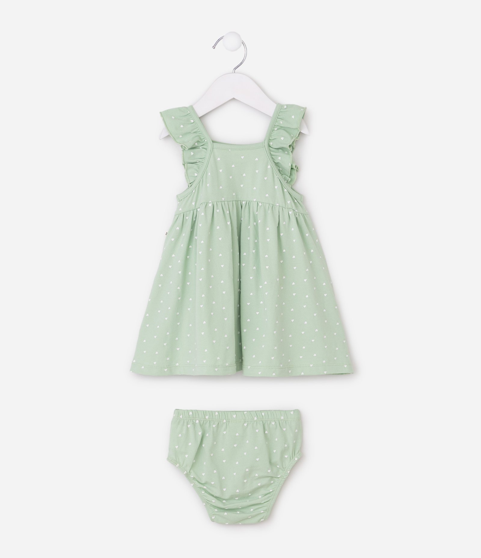Vestido Bebê em Algodão com Estampa de Borboletas e Calcinha - Tam 0 a 18 Meses Verde 3