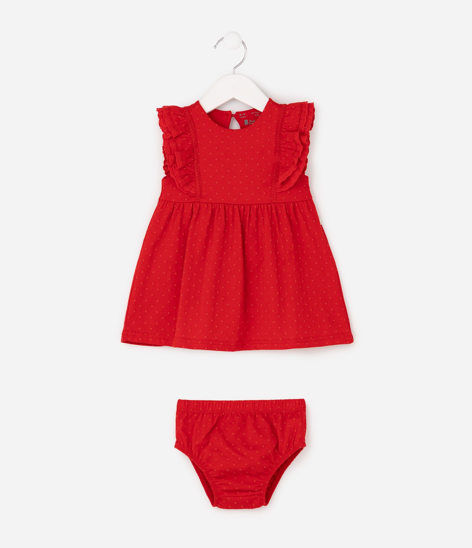 Vestido Infantil Em Algodão Com Babadinhos - Tam 0 a 18 Meses Vermelho 2