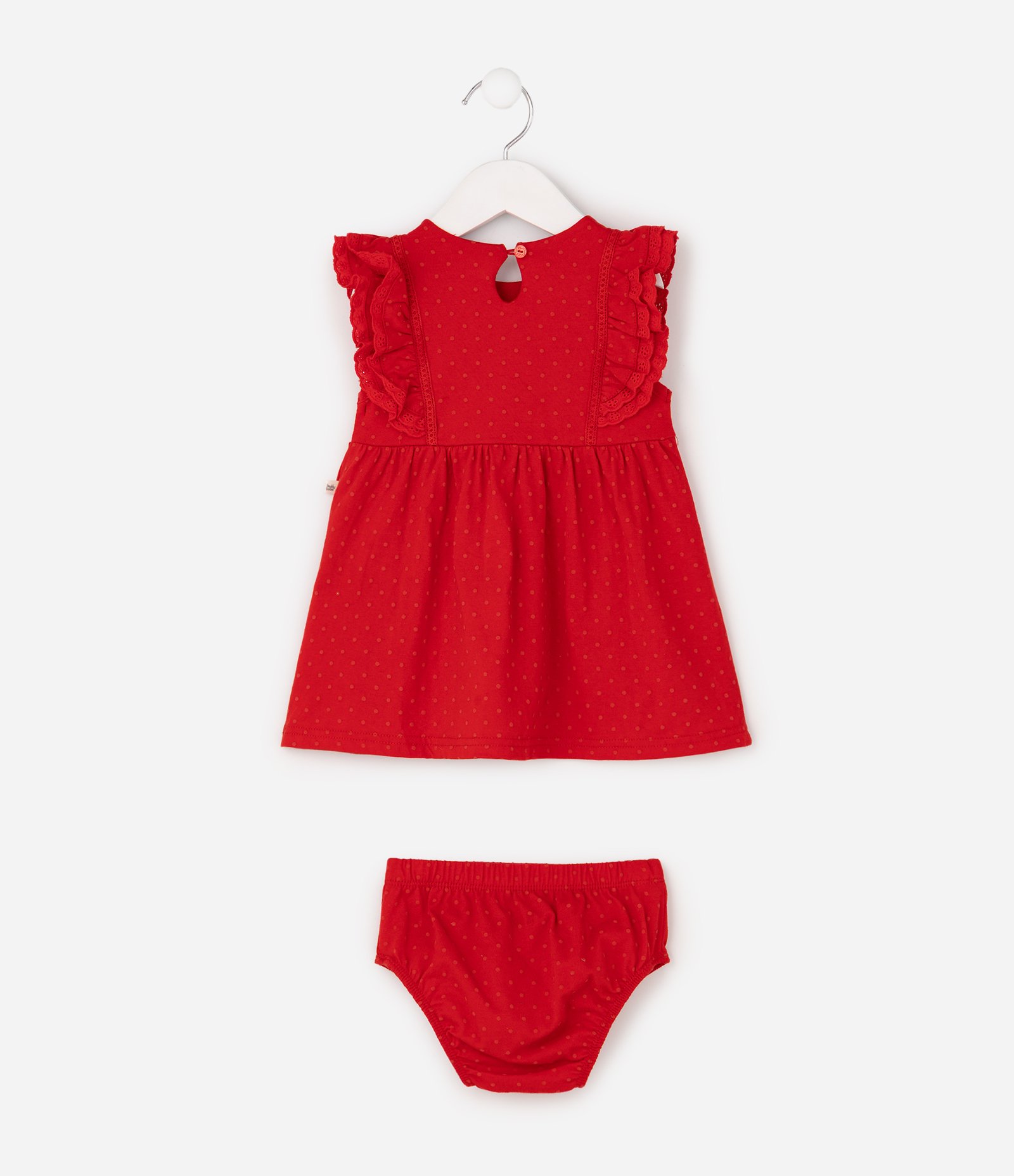 Vestido Infantil Em Algodão Com Babadinhos - Tam 0 a 18 Meses Vermelho 3