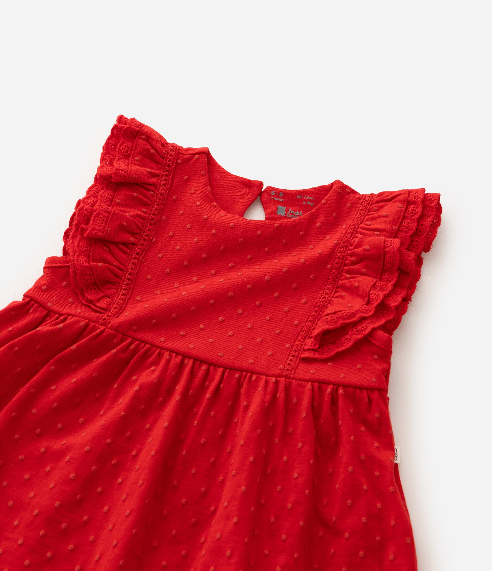 Vestido Infantil Em Algodão Com Babadinhos - Tam 0 a 18 Meses Vermelho 5