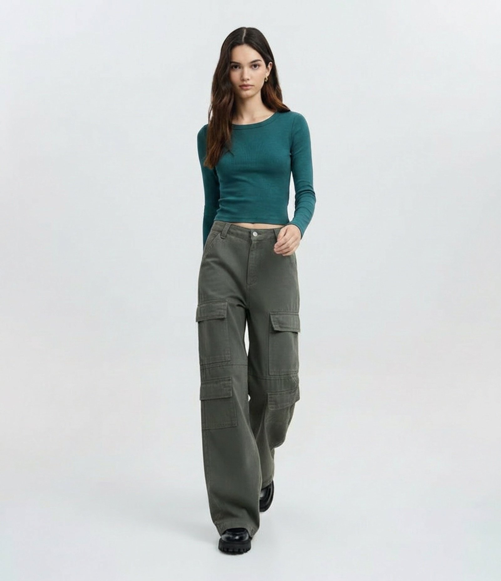 Blusa em Ribana com Gola Redonda Verde Escuro 1