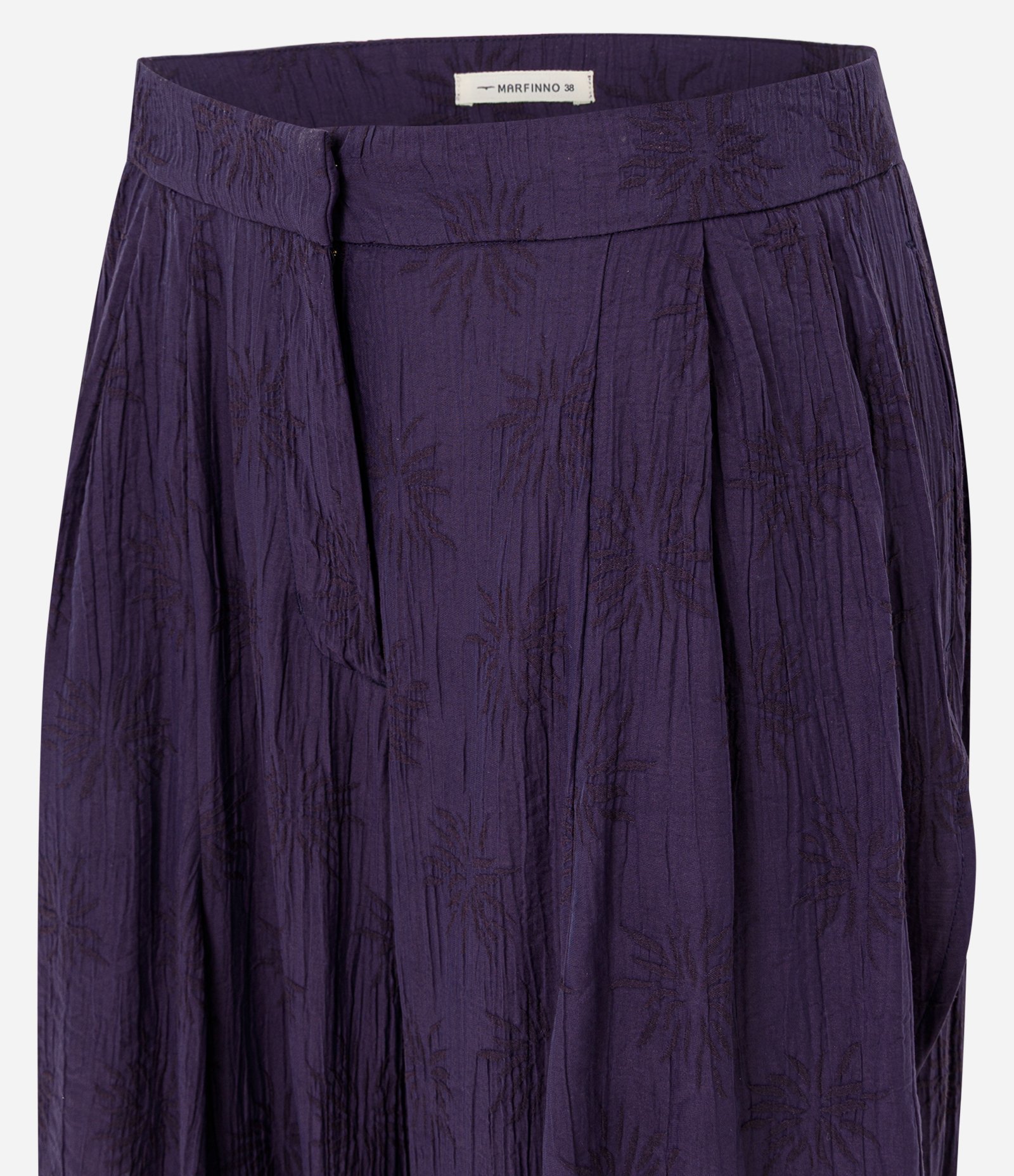 Calça Aladim em Jacquard com Babados Roxo 2