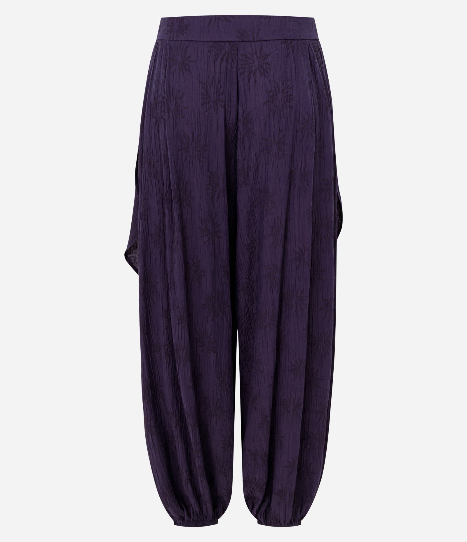 Calça Aladim em Jacquard com Babados Roxo 3