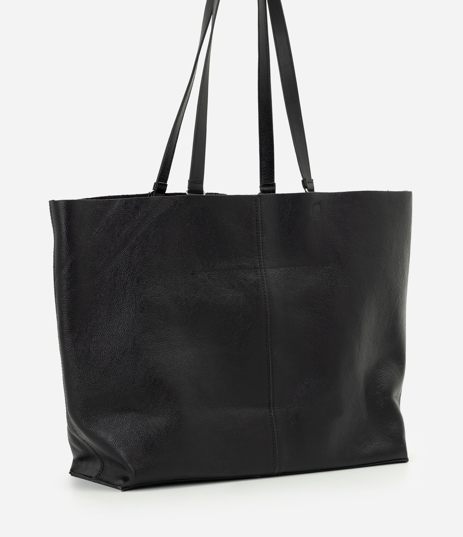 Bolsa Grande em Couro com Bolso Interno e Carteira Preto 2