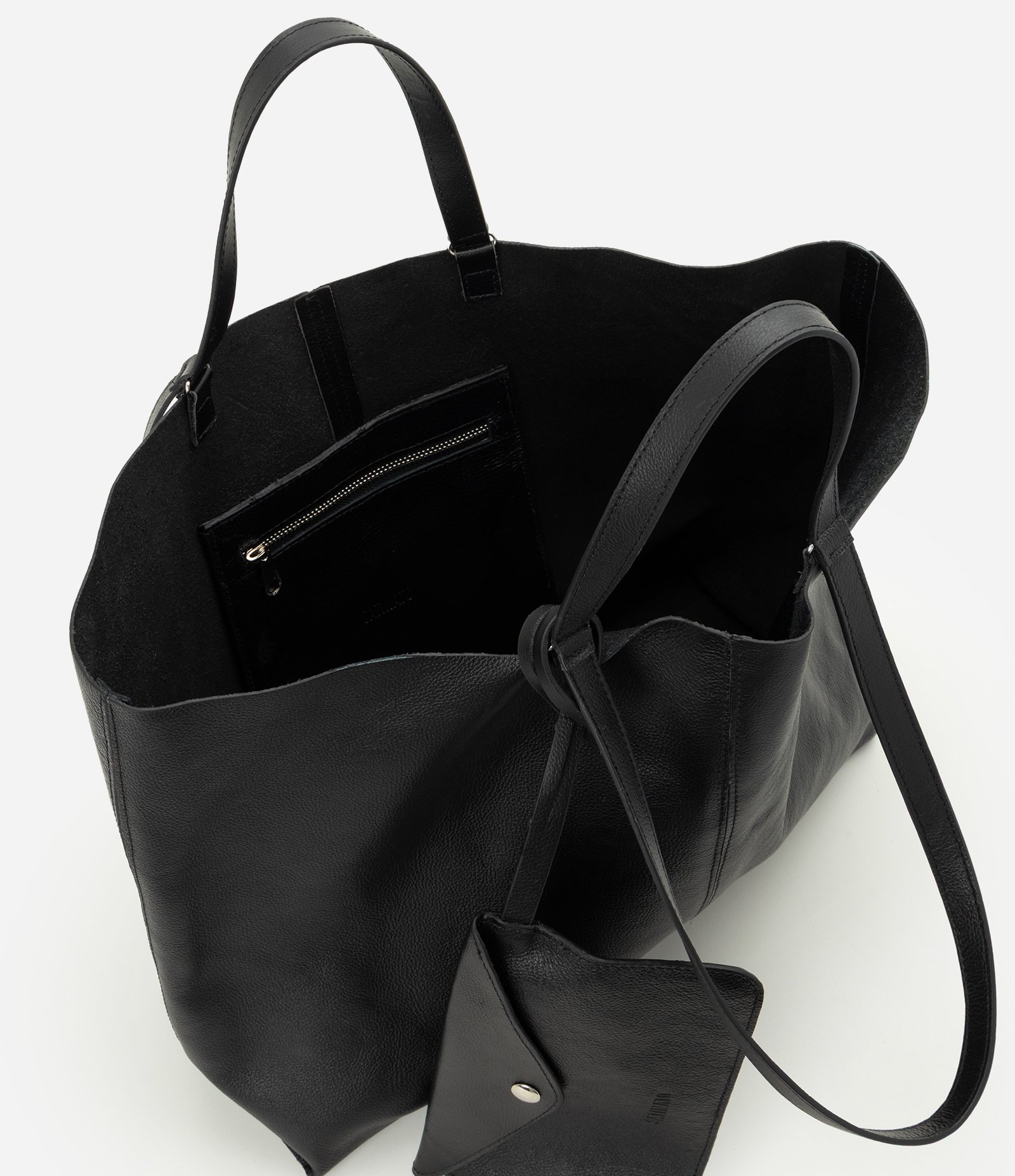 Bolsa Grande em Couro com Bolso Interno e Carteira Preto 4