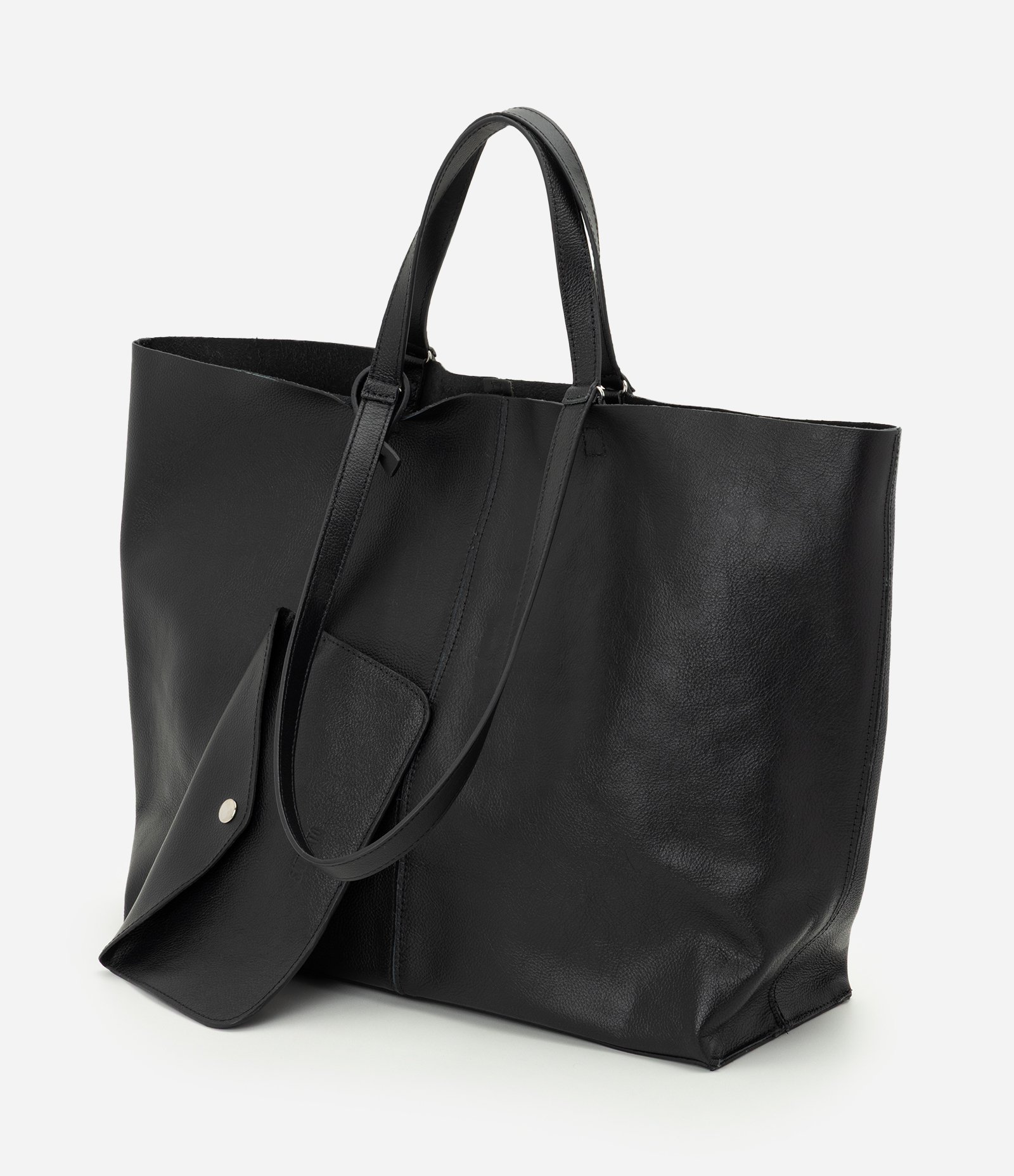 Bolsa Grande em Couro com Bolso Interno e Carteira Preto 5